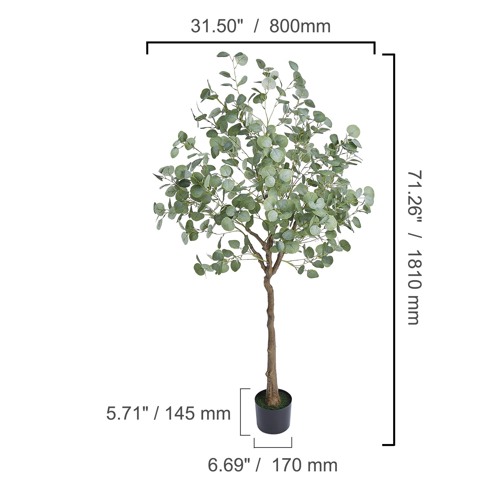 VEVOR Artificial Eucalyptus Tree 6ft Tall Fake Faux Silk Plant Home Decor in Pot