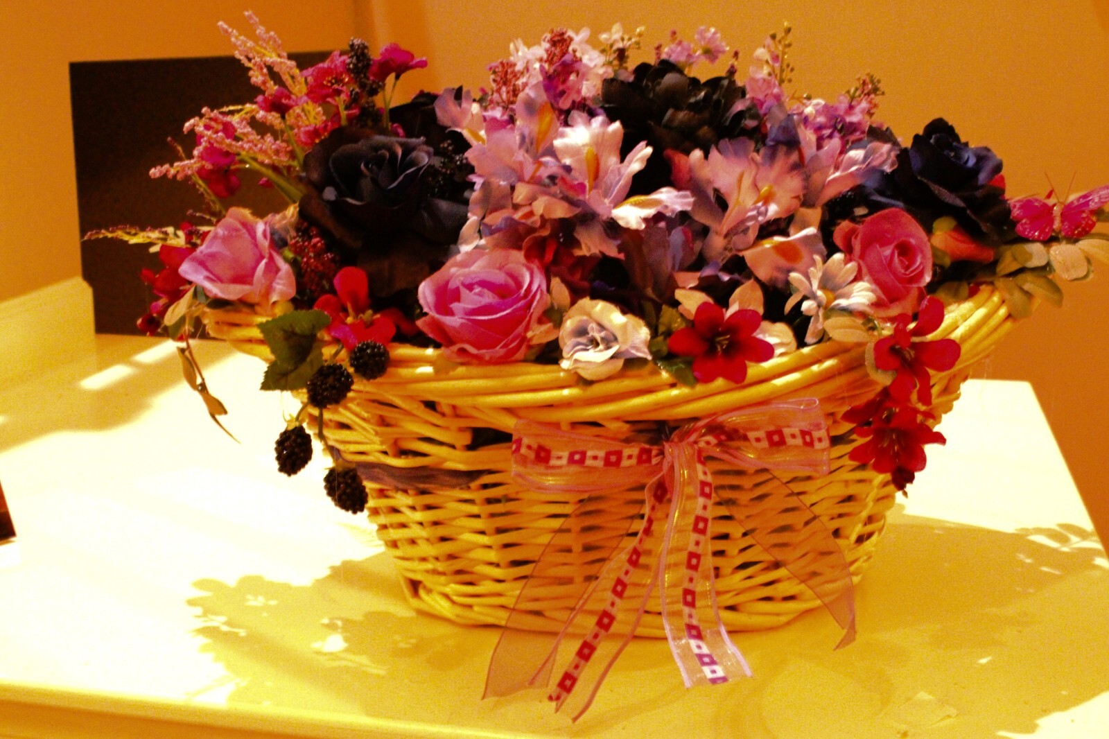 Jewel tone colored flower basket