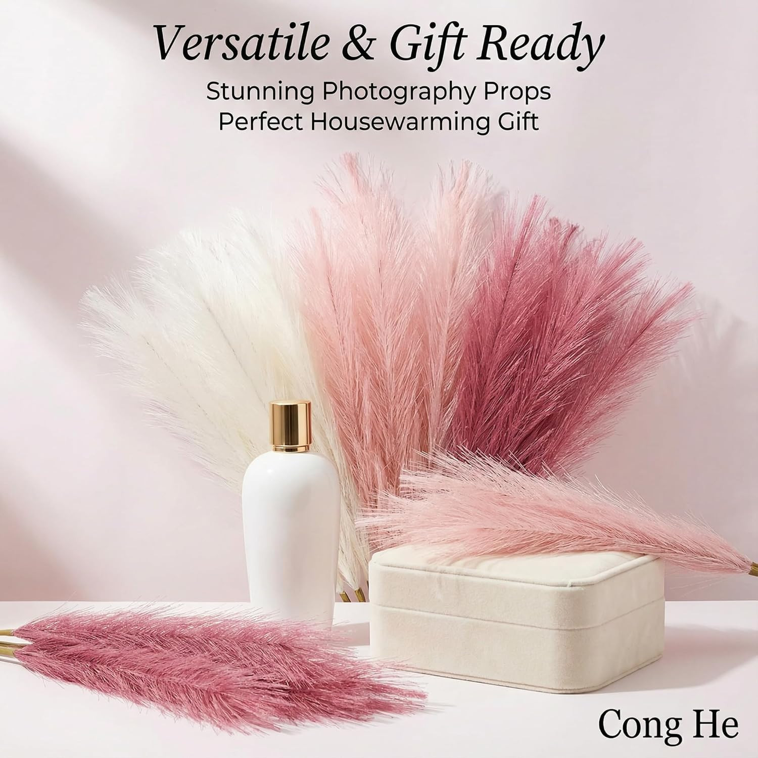 Pampas Grass Decor 30Pcs 21.7 Inch, Faux Pampas Grass (White/Pink/Rose Red), Art