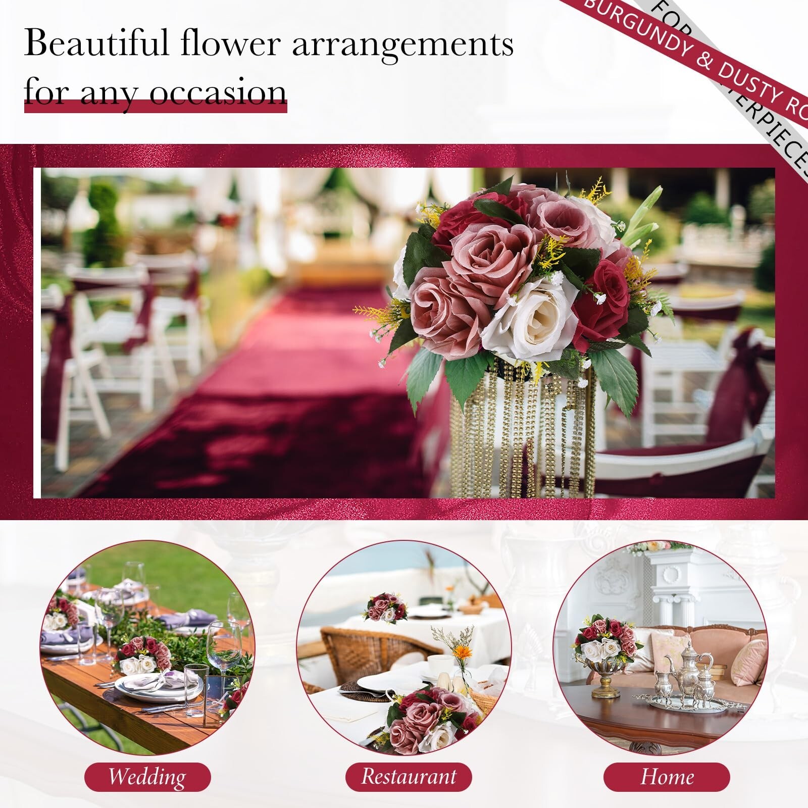 Hotop 12 Pcs Flower Balls Wedding Rose Centerpieces Silk Flower Kissing Balls…