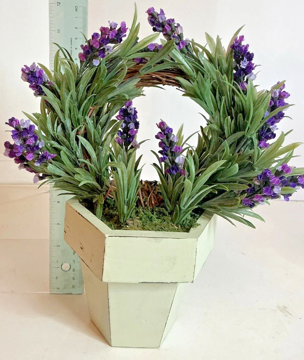 Artificial Lavender Topiary Plant 11×10 In White Wooden Pot Farmhouse Decor