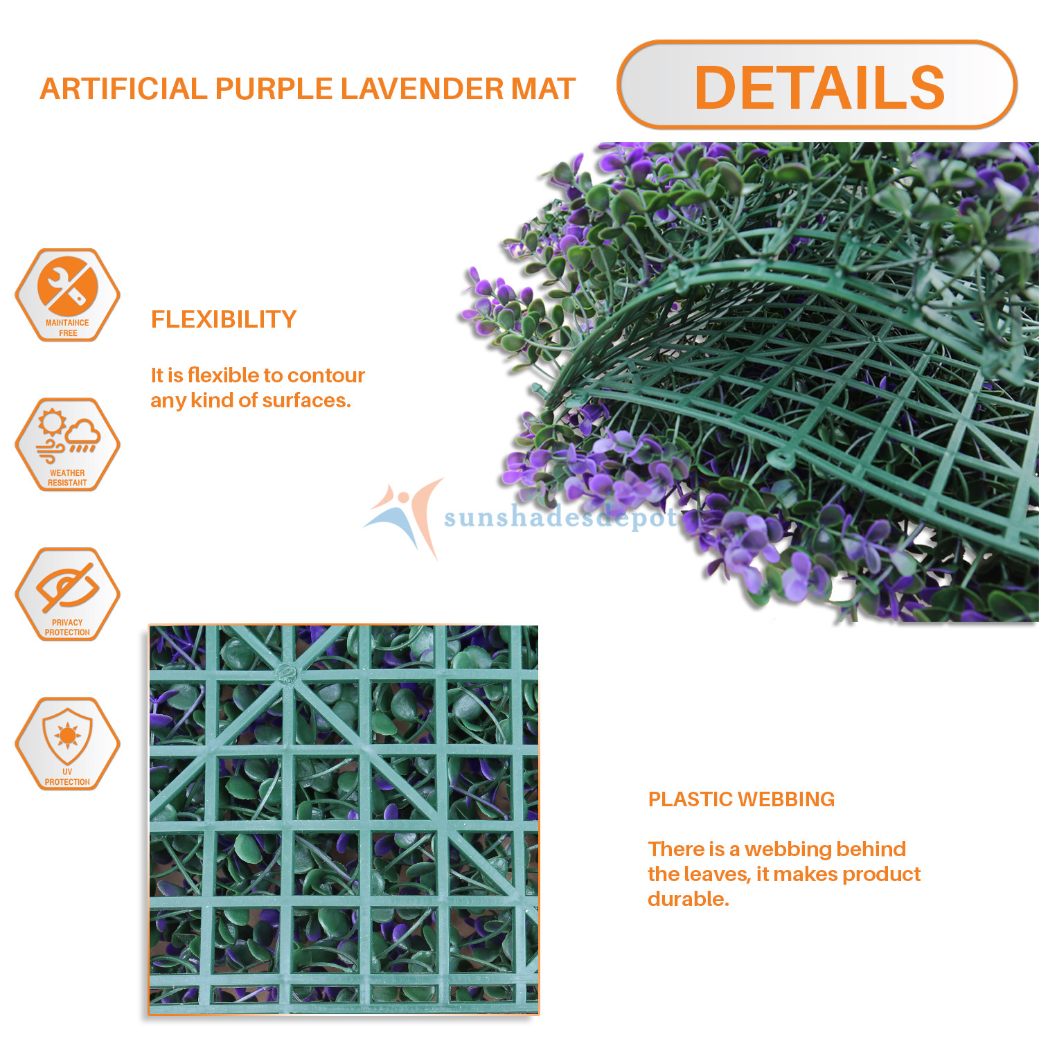 20” Artificial Hedge Faux Purple Lavender Leaves Fence Screen Panel Wall Decor