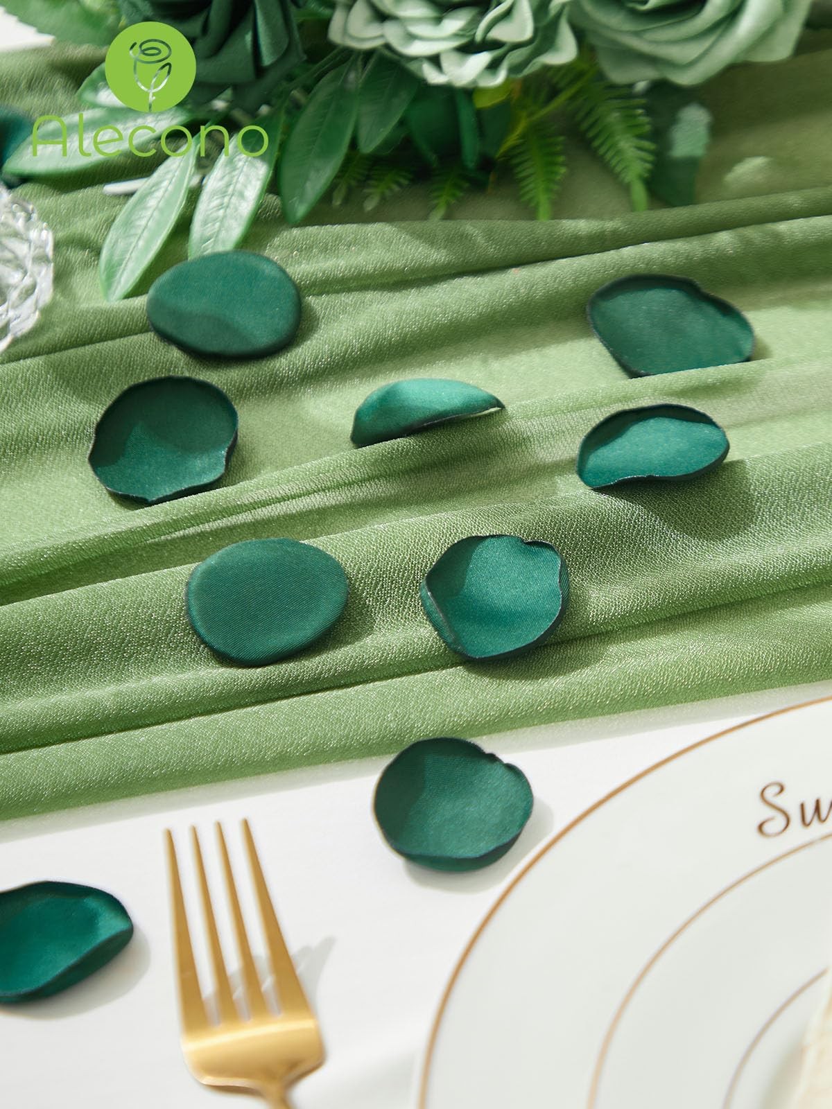 400 PCS Dark Green Silk Rose Petals Fake Flower Girl Basket Wedding Decor