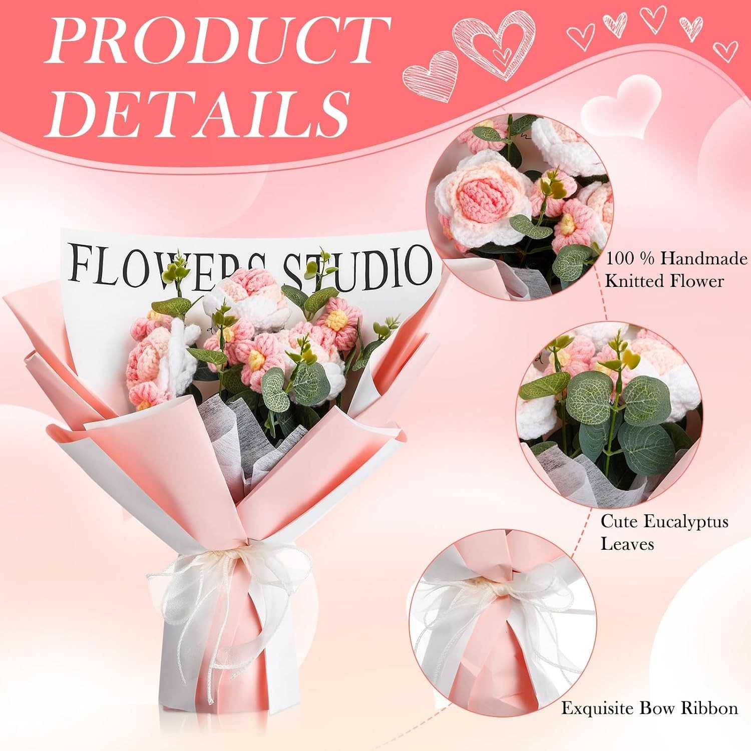 Graduation Crochet Flower Bouquet Class of 2026 Knitted Artificial Rose Yarn …