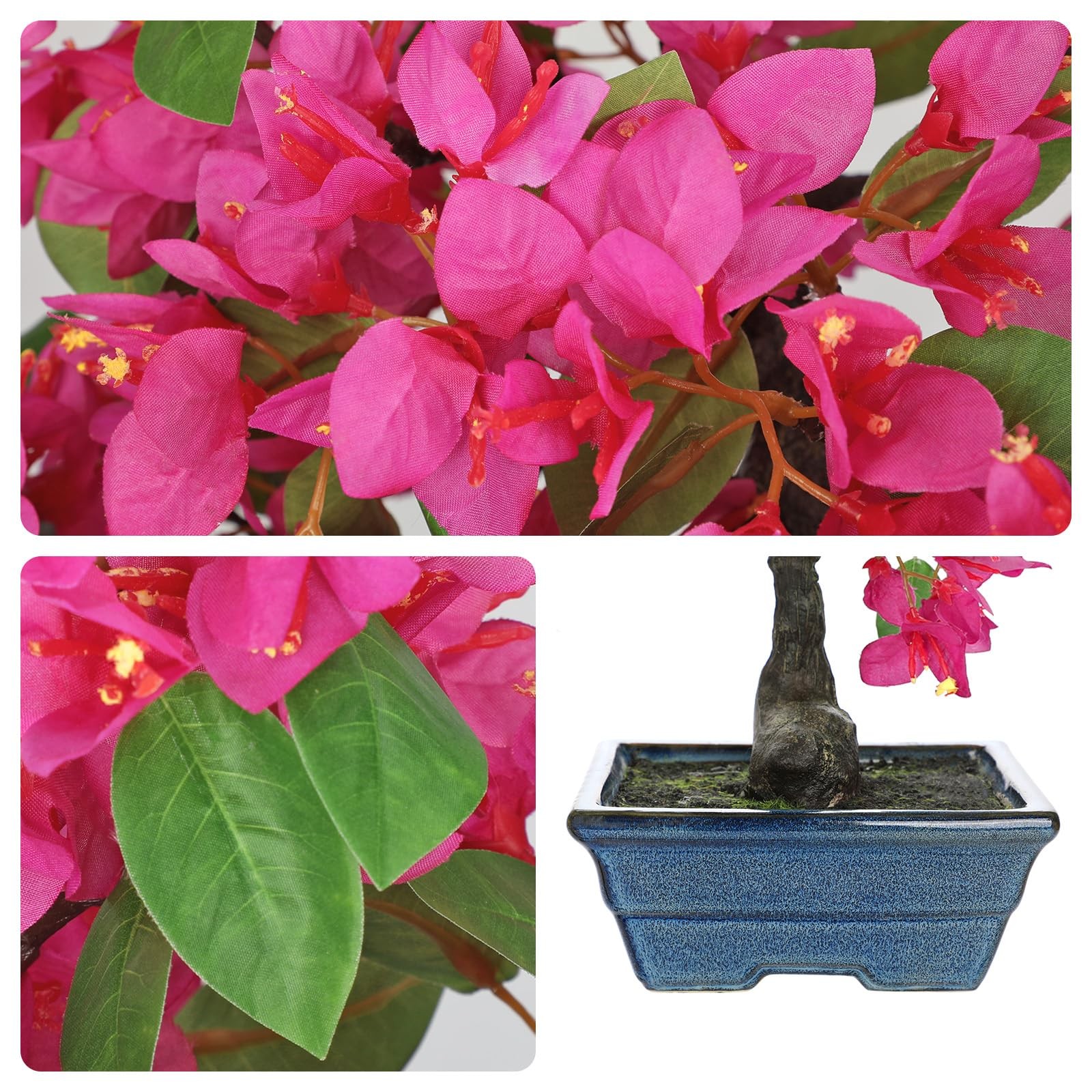 Artificial Bougainvillea Tree in Blue Pot 18.5″ Tall Faux Bougainvillea Flora…