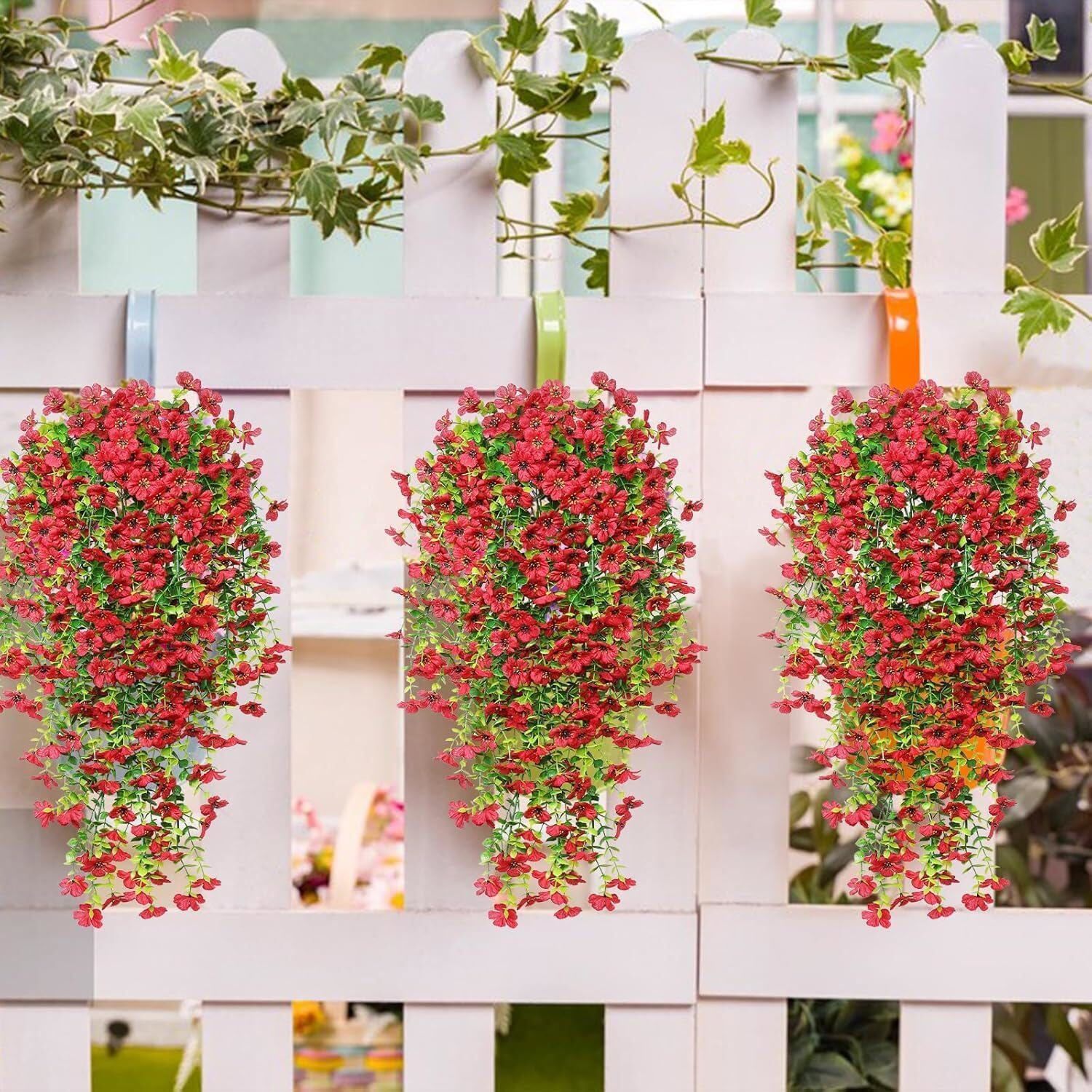 4PCS Artificial Fake Hanging Basket Plants Silk Flowers Vine Home Outdoor Decor