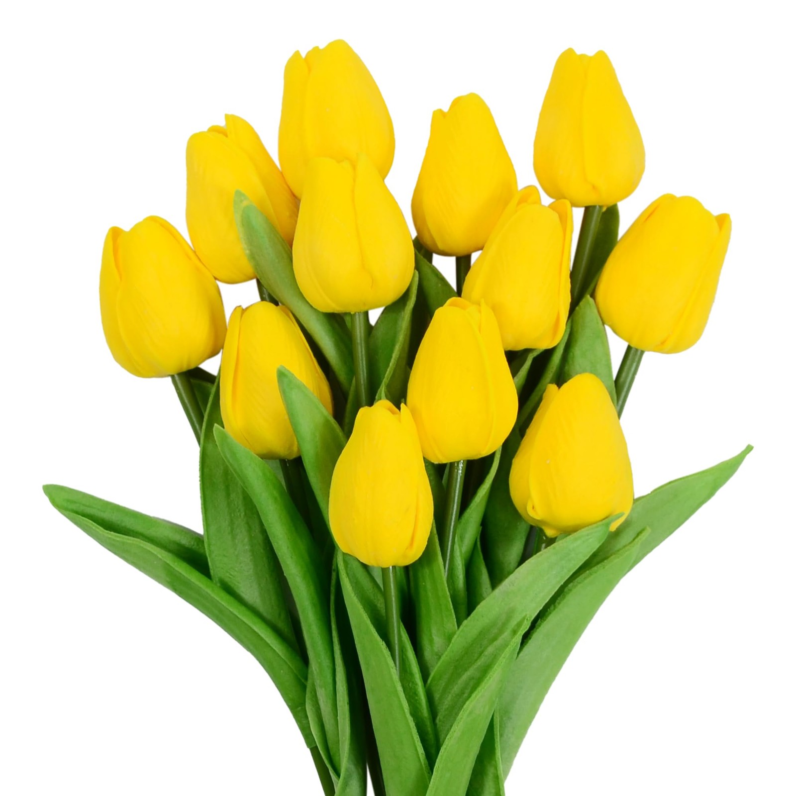 12 PCS Yellow Tulips Artificial Flowers 13.4 Inch Silk Fake Spring Decor