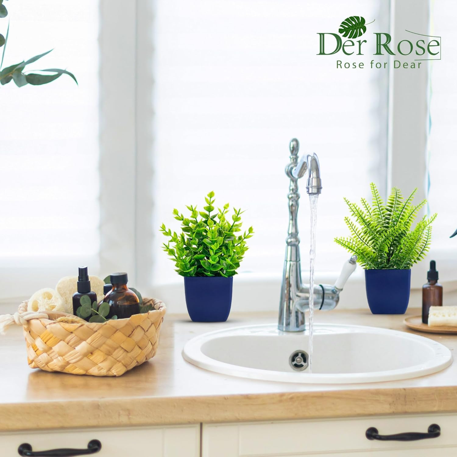 Fake Plants 2 Pack Small Artificial Plants in Blue Pots Faux Plants Indoor for H