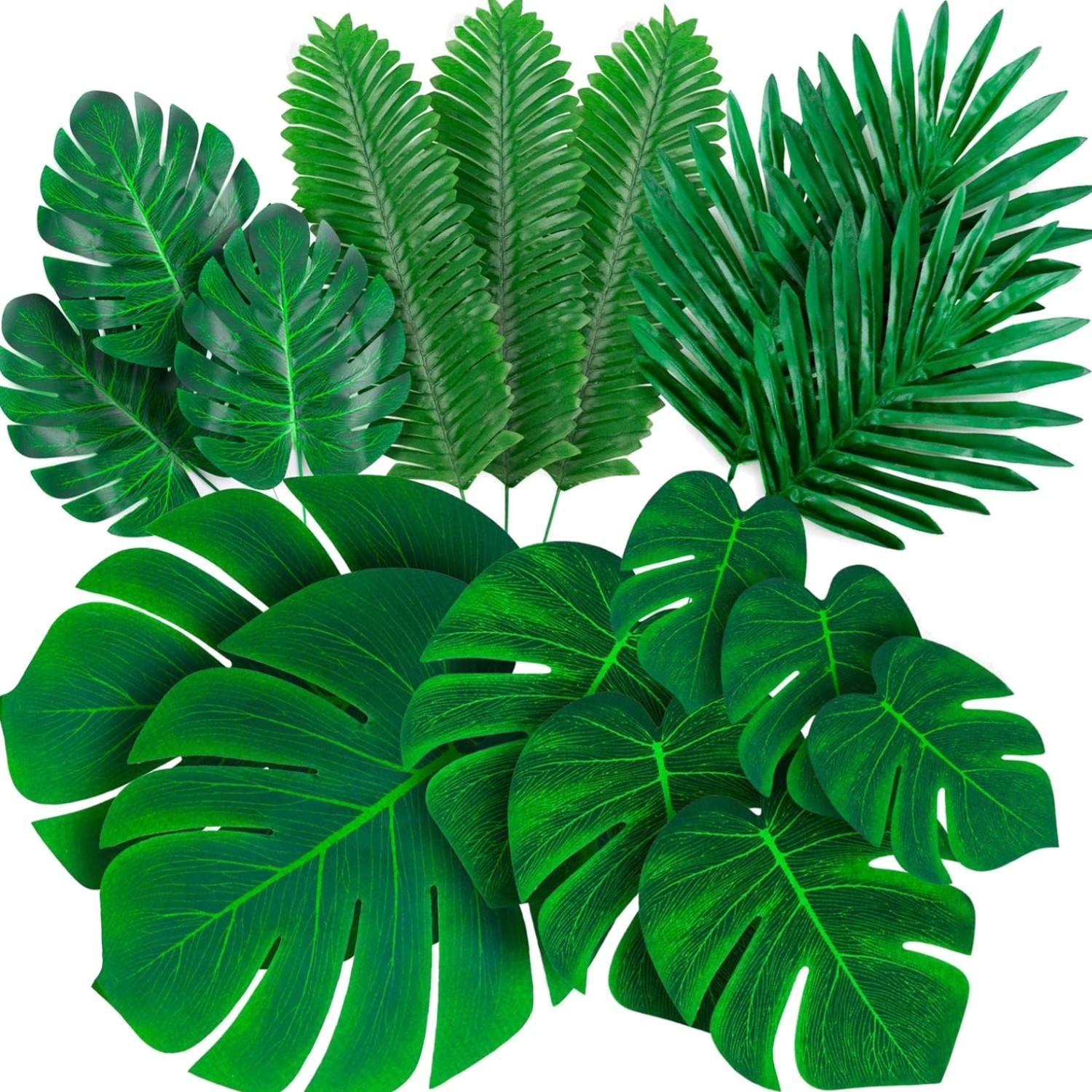 Palm Leaves Artificial Tropical Monstera-84Pcs 6 Kinds Large Small Green Fake…