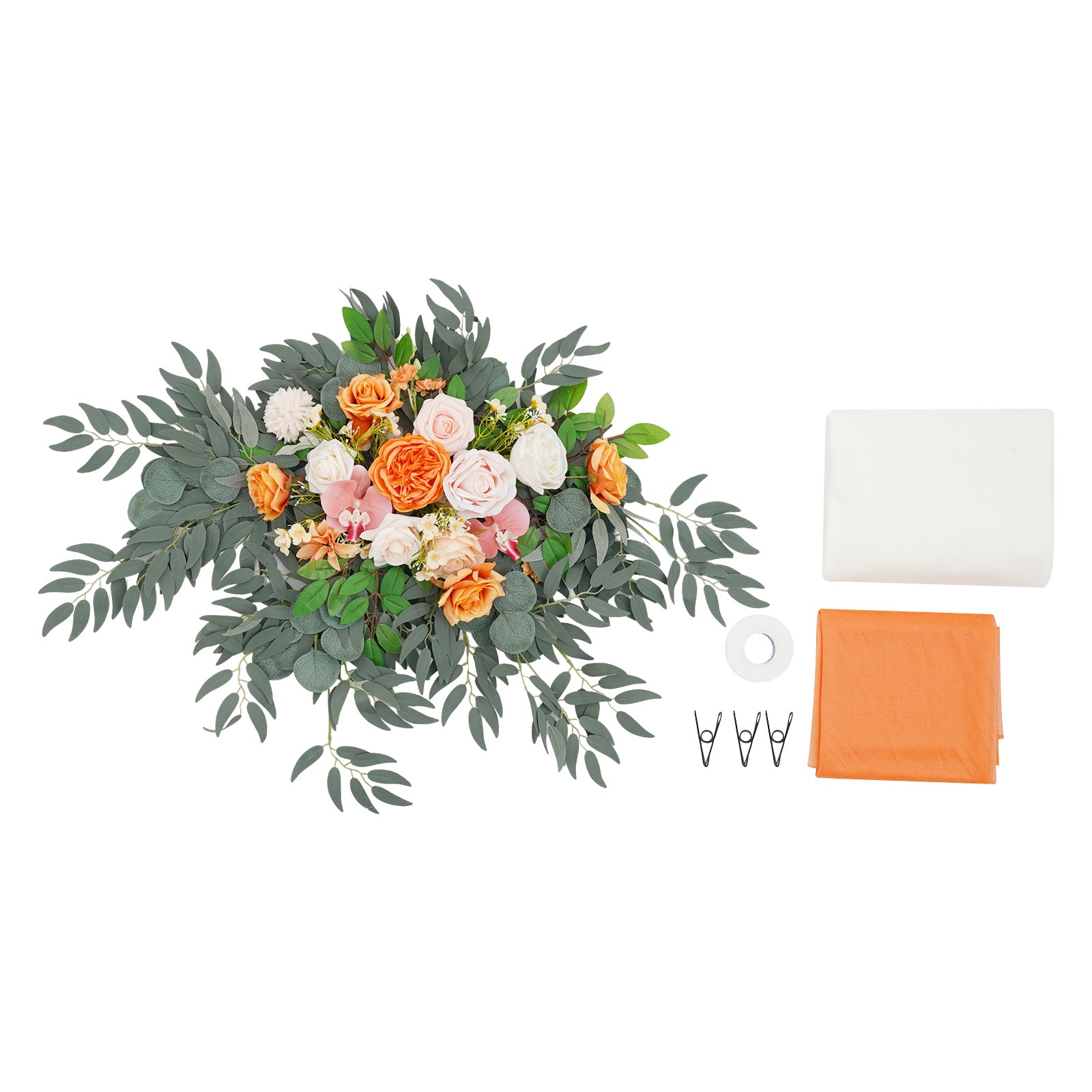 Artificial Flower with Tablecloth, Floral Arrangement for Wedding Table Orange