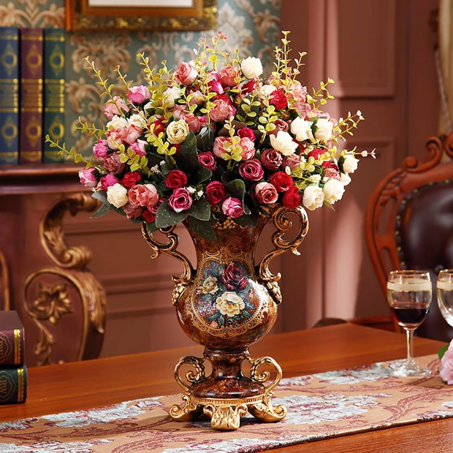 Elegant Vintage Flower Vase Set with Golden Resin Decor for Weddings & Parties