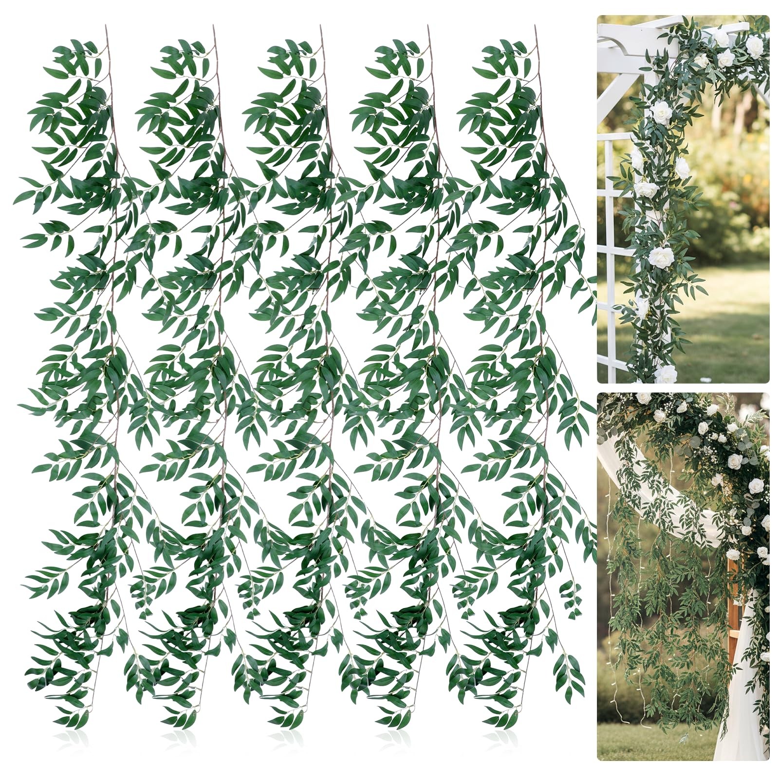 5 Pack 6 ft Artificial Willow Leaves Vine Garland, Hanging Leaves Vines Fake …