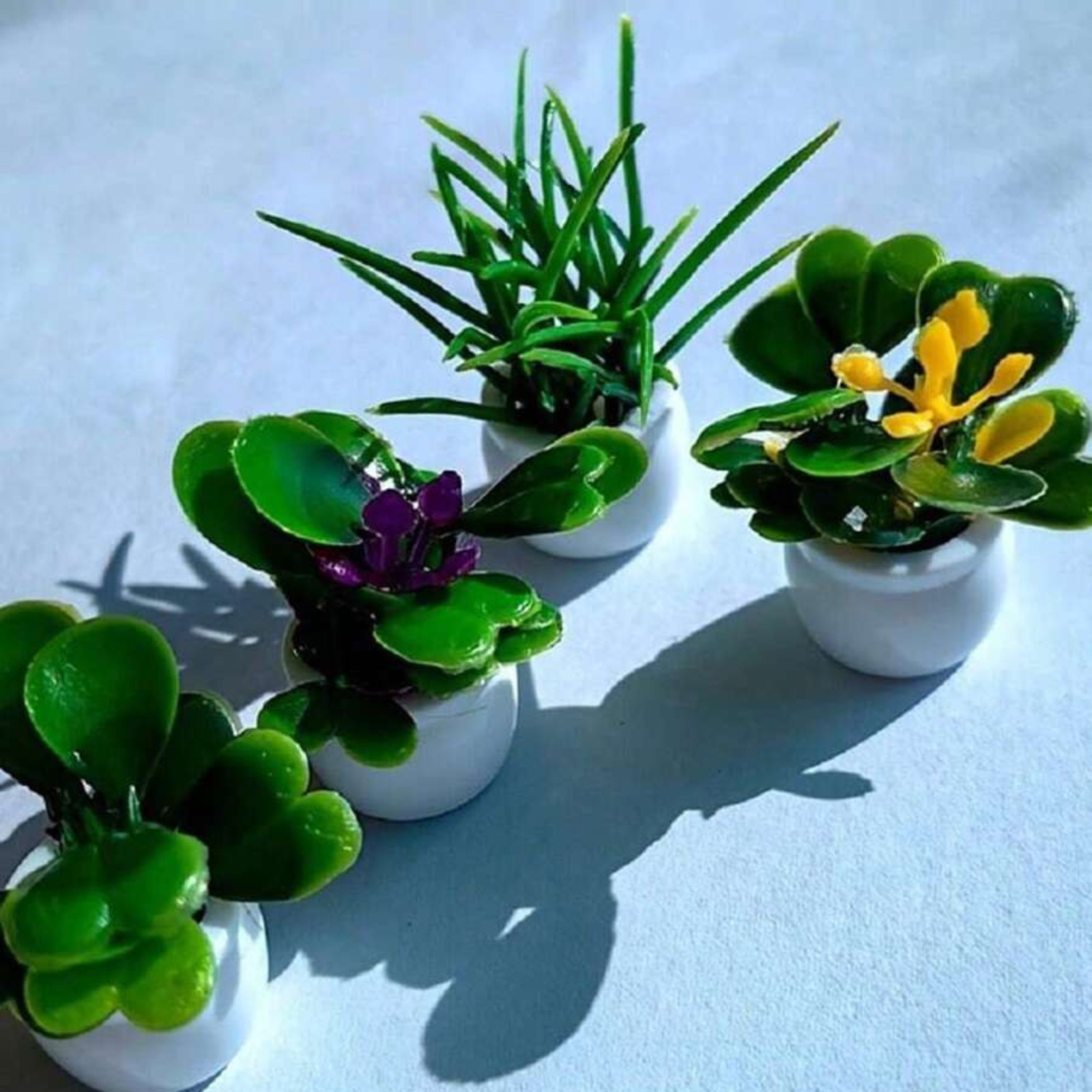 4pcs Mini Potted Plants Statue Tiny Artificial Plant Bonsai for Miniature Garden