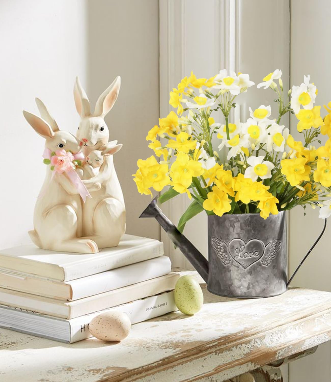 Artificial Daffodils Yellow and White Fake Spring Flowers 6 Bundles 15.75″ Na…