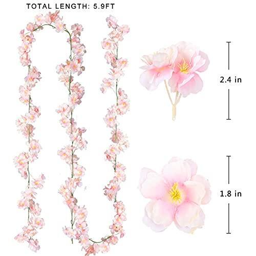 Sggvecsy Cherry Blossom Garland Artificial Cherry Flower Vines 4 Pack Hanging