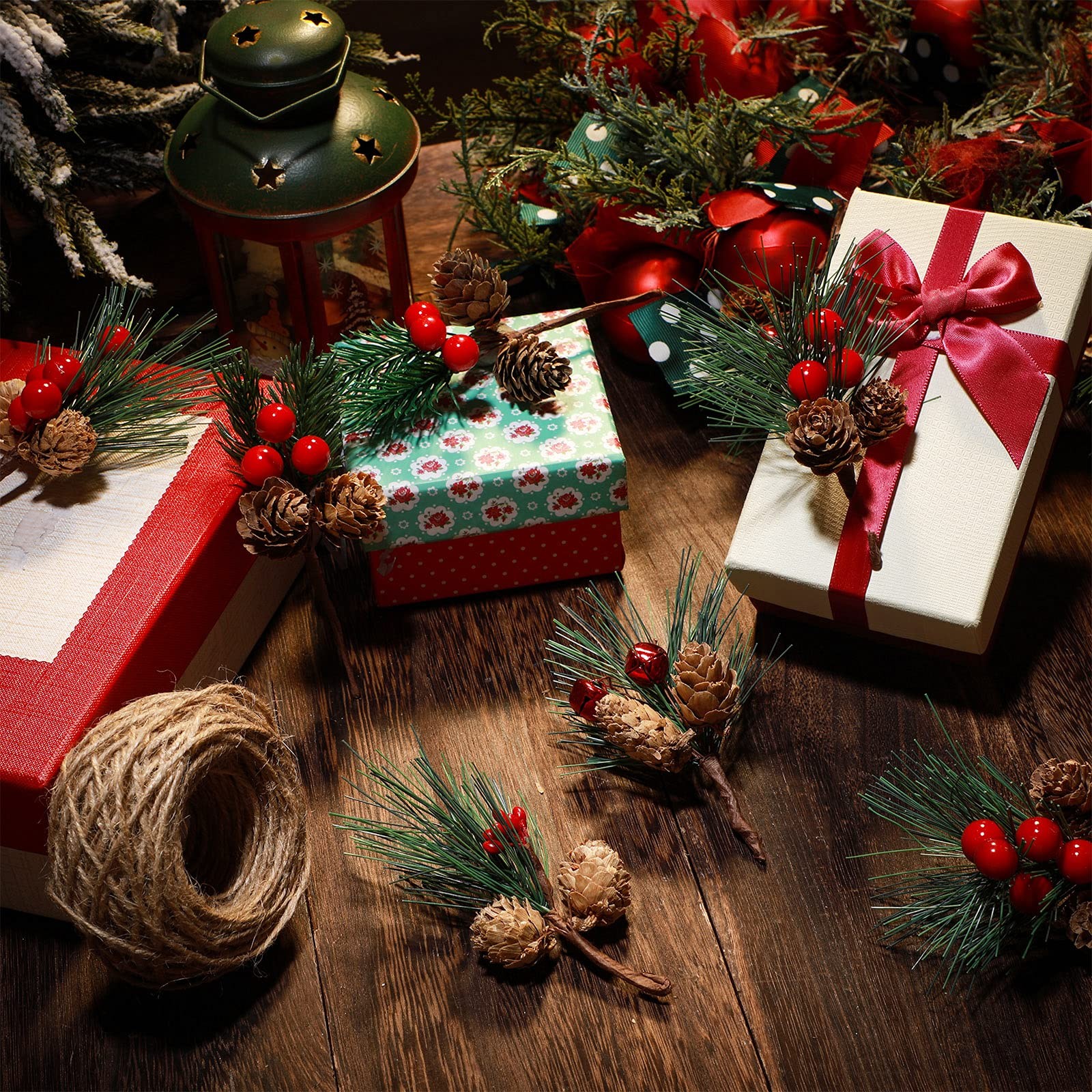 20 Pieces Christmas Artificial Pine Picks Set Simulation Pinecones Acorns Red…
