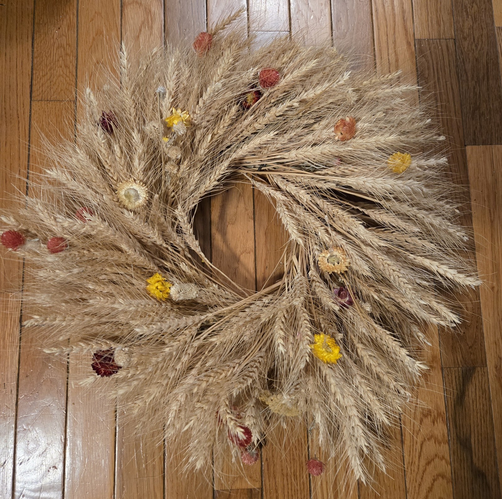Beautiful Summer Fall Natural Dried Flower Wheat Wreath – Wall Or Door Decor