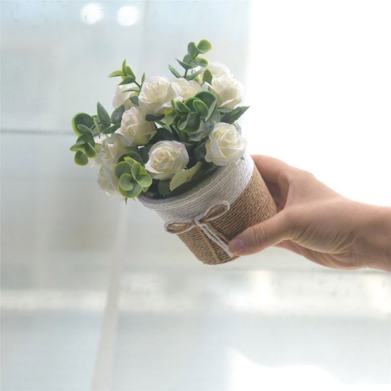 Faux Flower Arrangements in Vase Potted Plant for Table or Book Shelf Display