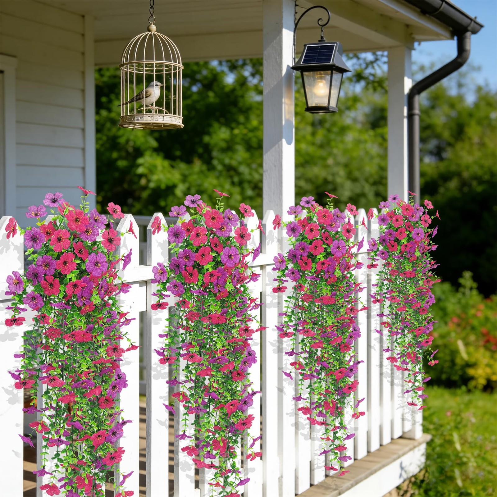 4 Pcs Artificial Hanging Flowers for Outdoor, Fake Silk Daisy Flowers Spring …