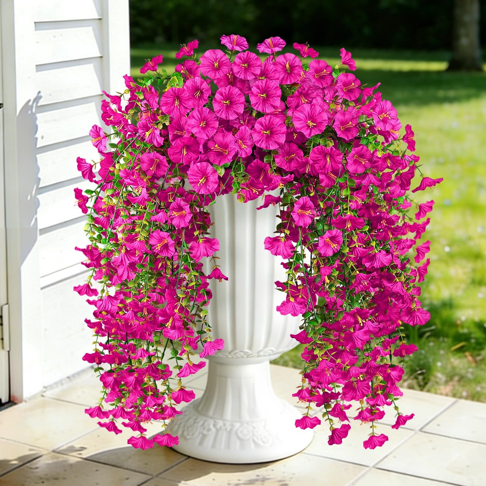 Artificial Hanging Flowers for Outdoors, 2 PCS 300 Blooms UV Resistant Mornin…
