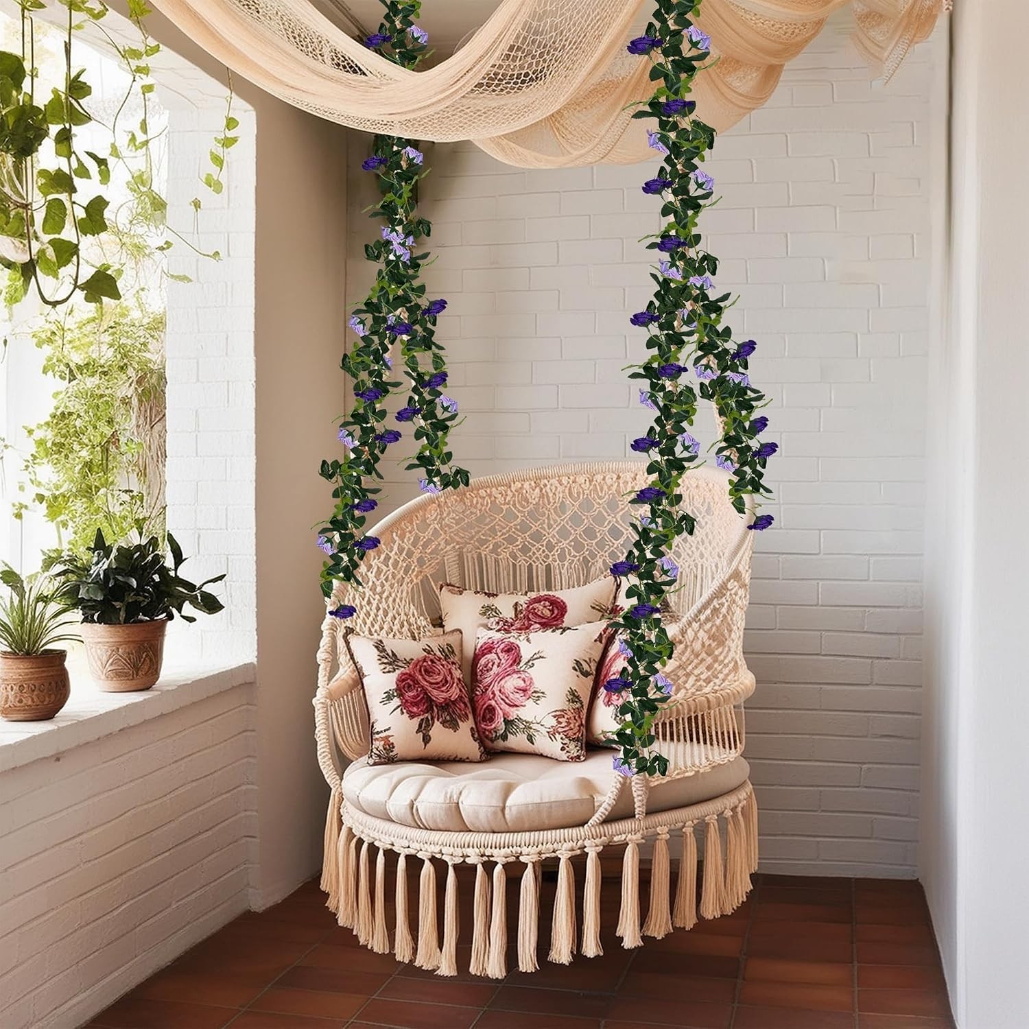 Fake Rose Garland 4 Pack, 15.8FT Artificial Flower Hanging Rose Vines Purple