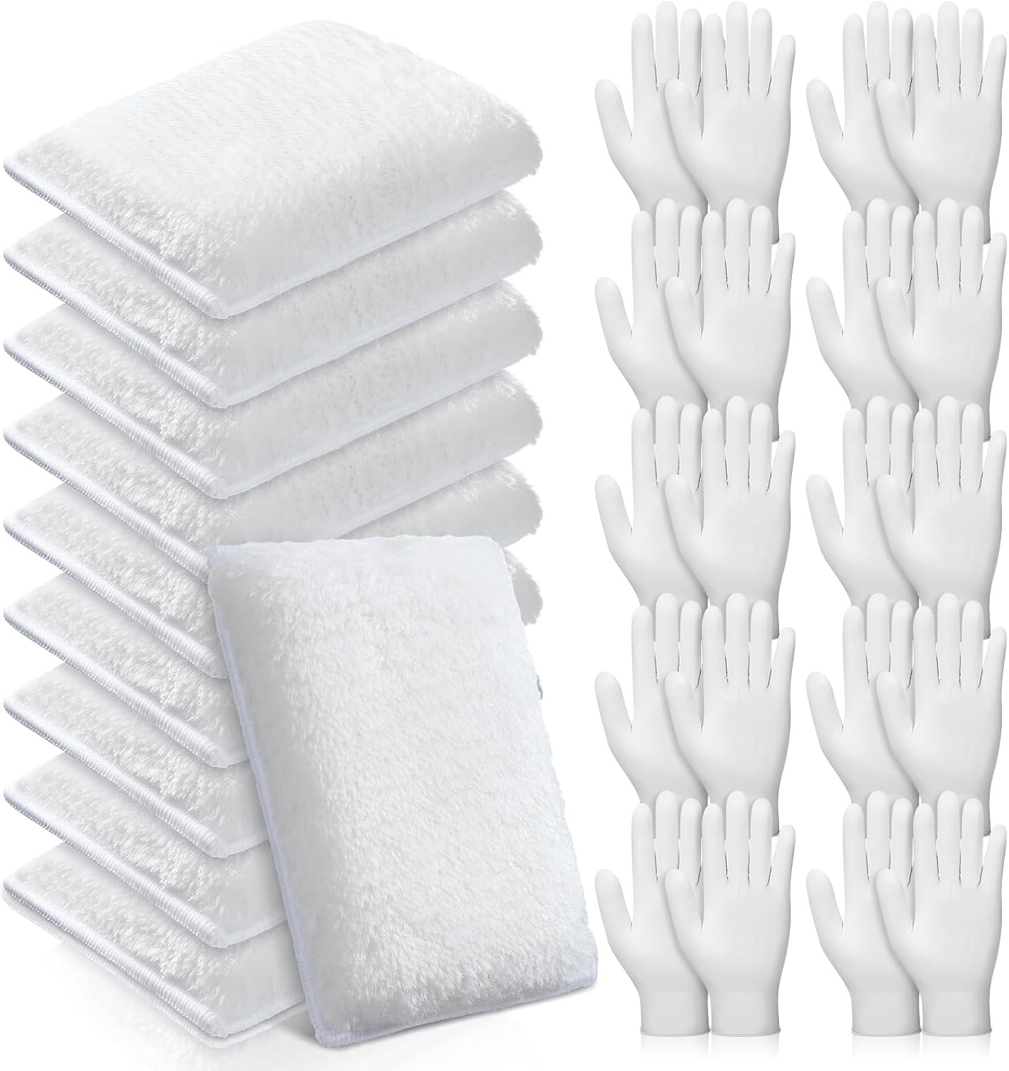 20 Pcs 5 X 4 in Faux Lambswool Stain Pad and 9 X 6 in Disposable Nitrile Gloves