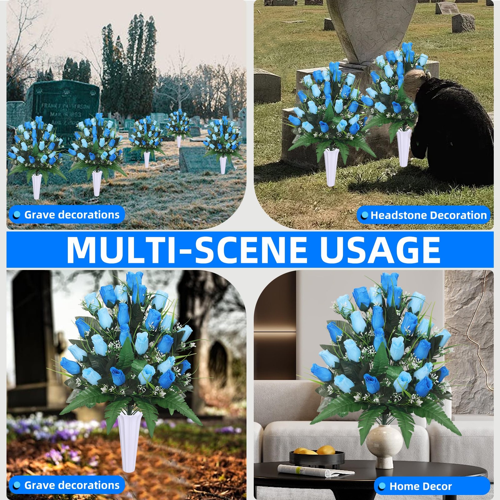 Lodou Artificial Cemetery Flowers,Outdoor Grave Decorations Roses,Arrangement…