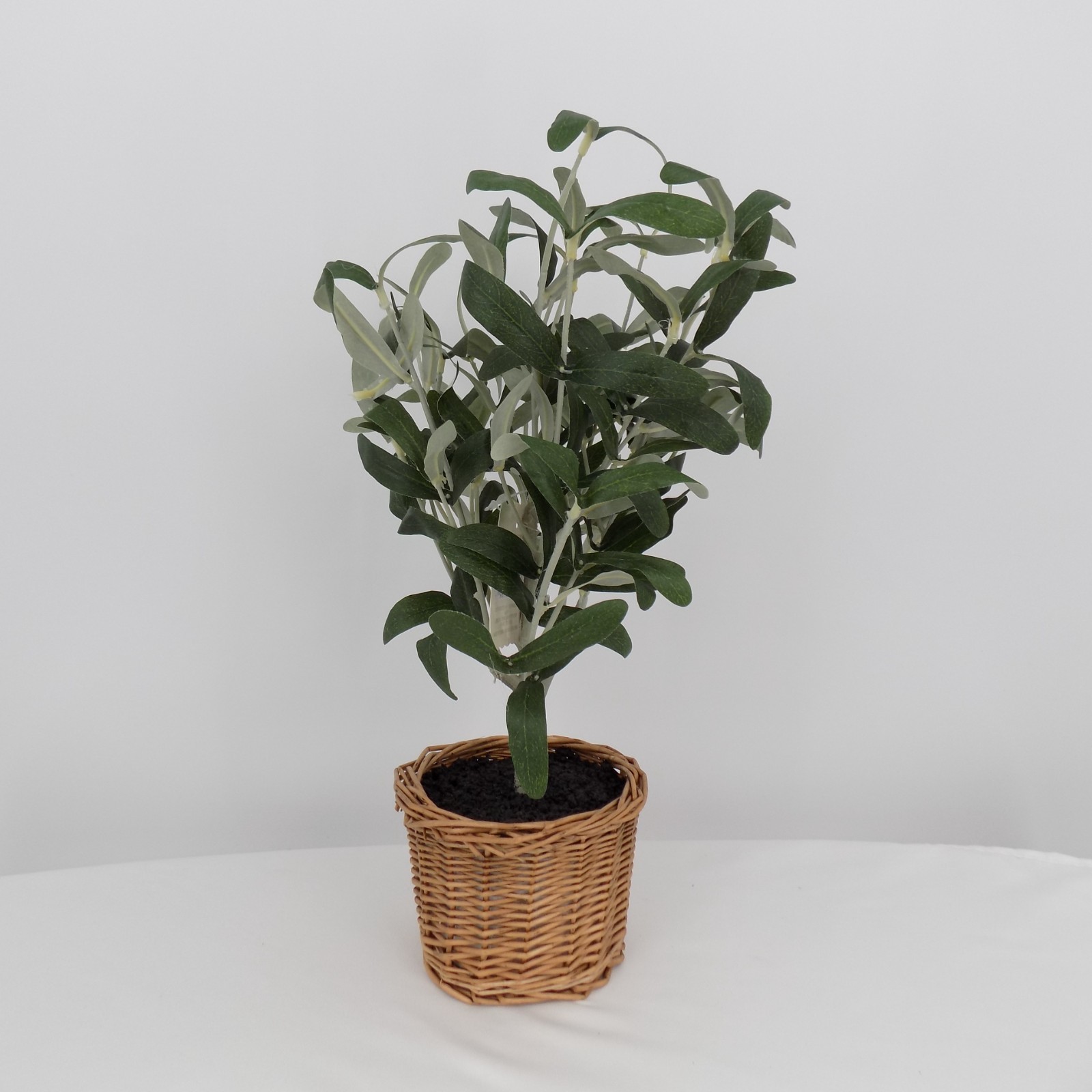 Ashland Artificial Olive Leaf Bush Woven Basket Pot Tabletop Home Decor 15″ New