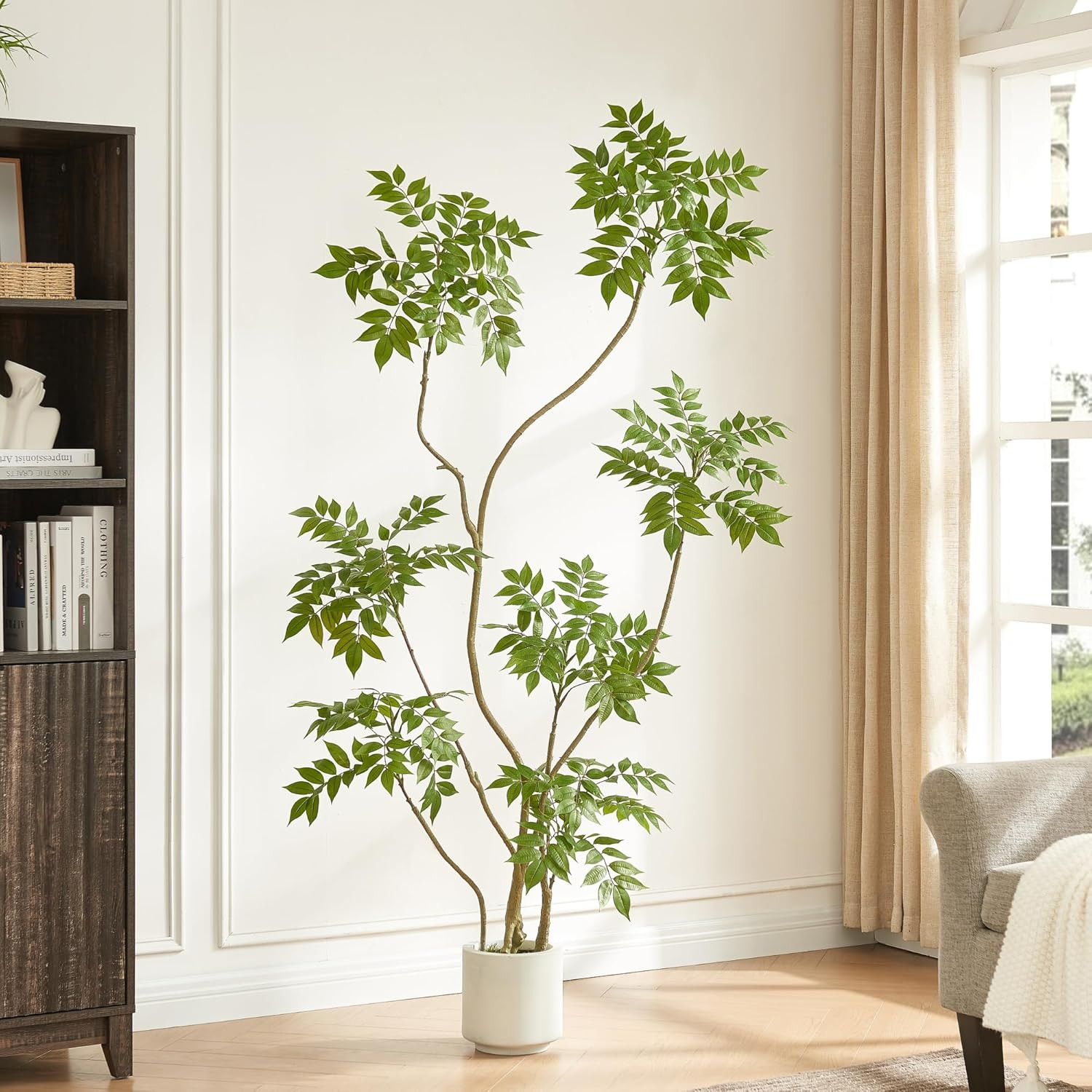 5.5FT Artificial Sumac Tree with White Pot, Tall Faux Plants Indoor, Large Fake