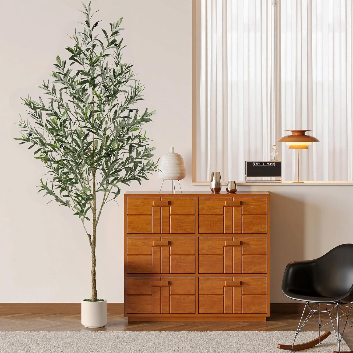 Artificial Olive Tree Potted Fake Plant with Fruits White Planter Home Office