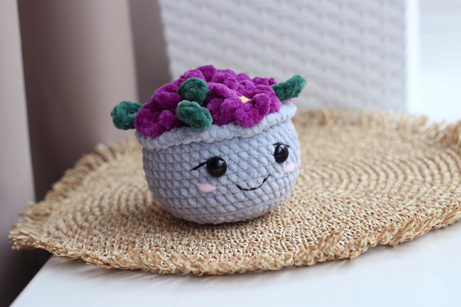 Handmade Crochet Plush Violet in Pot – Soft Amigurumi Plant Toy, No-Water Decor