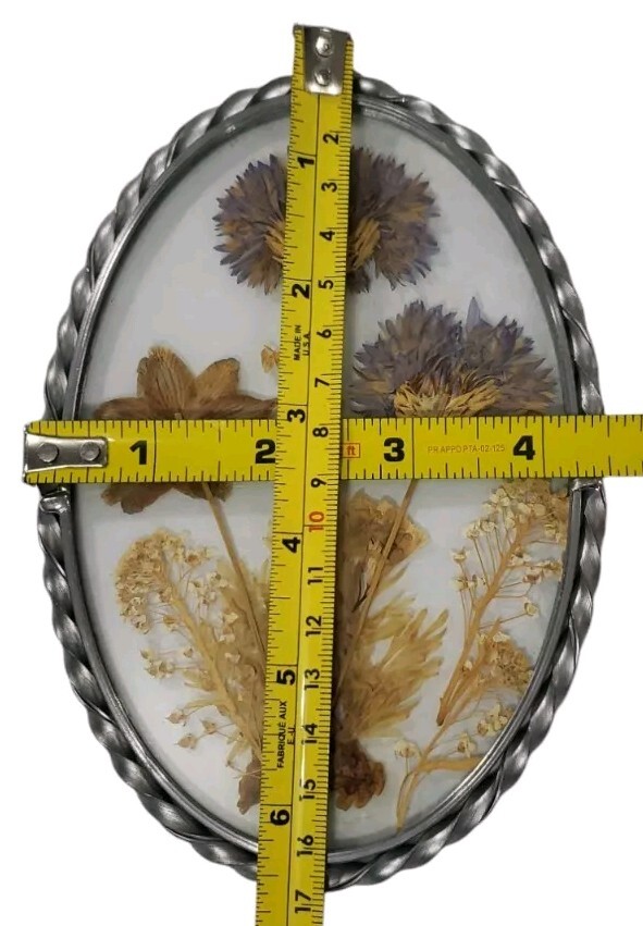 Vintage Lasting Impressions Real Dried Pressed Flowers In Glass W/ Pewter Frame