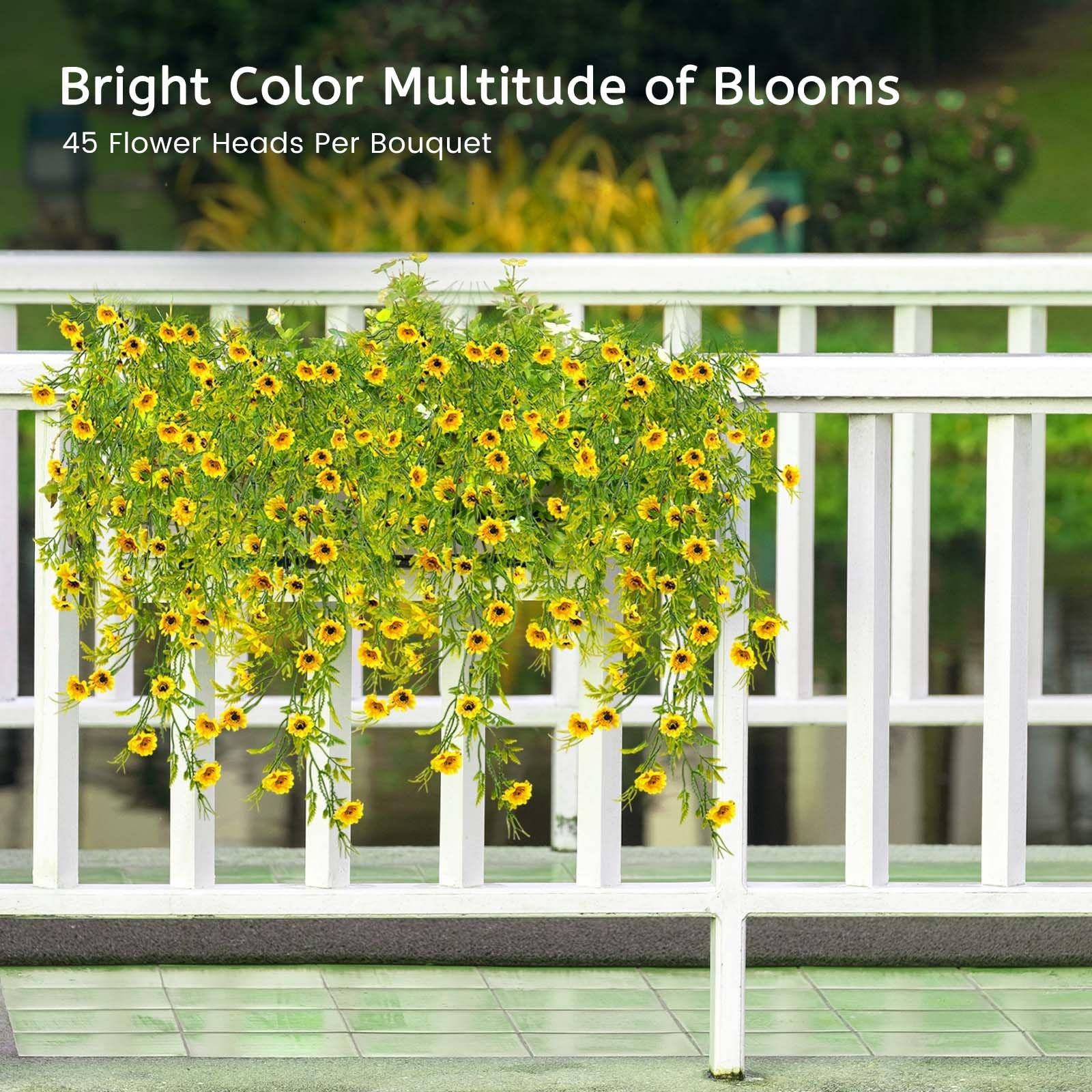 Artificial Hanging Flowers Plants for Outdoor,4Pack Bright Yellow Outdoor Dai…