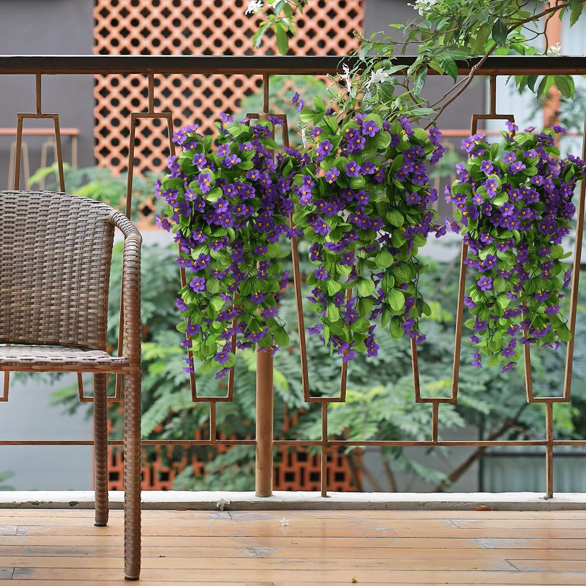 2PCS Artificial Hanging Flowers, Fake Hanging Plants Violet Vines UV Resistant f