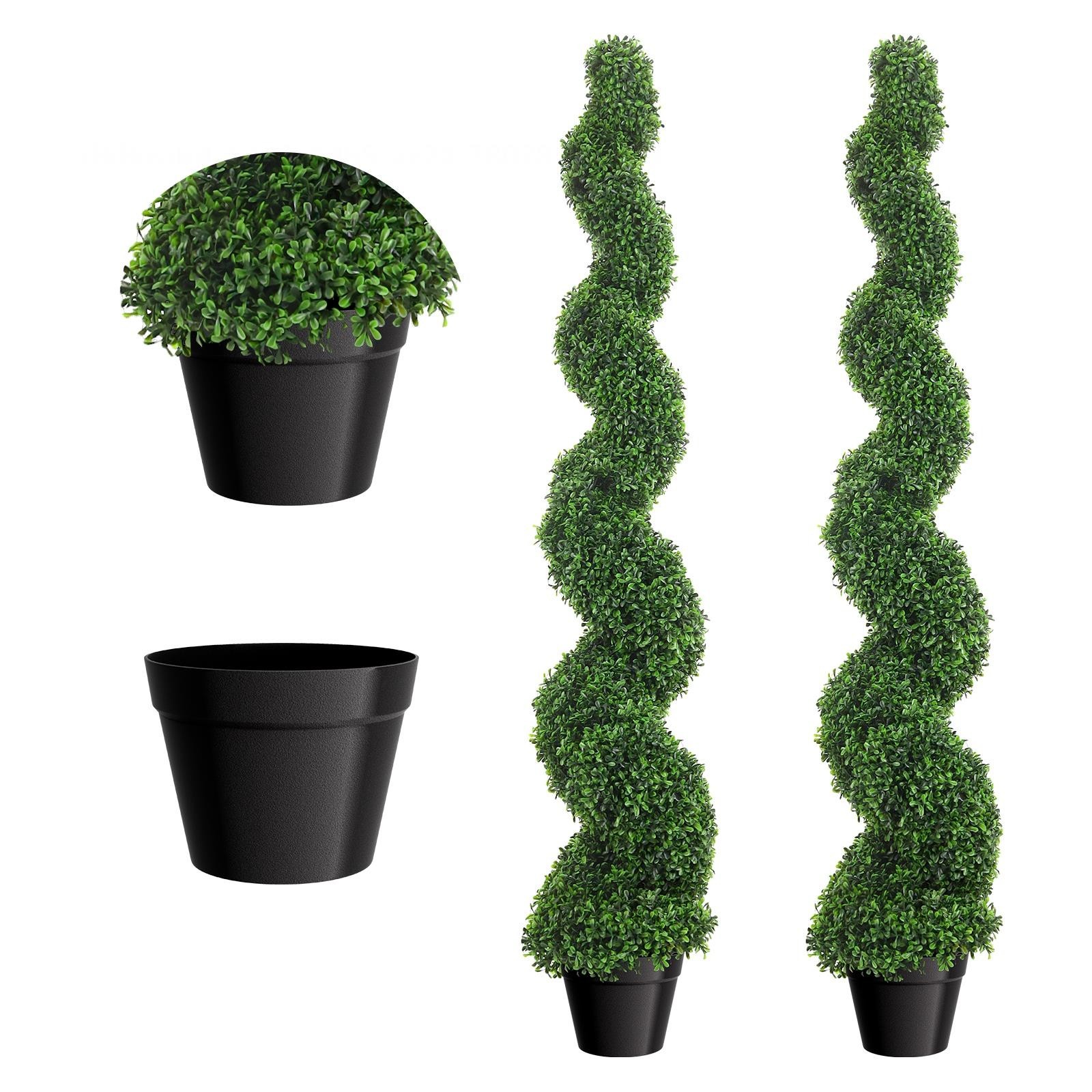 5ft Artificial Boxwood Spiral Topiary Trees, 2Pcs Faux Tree Indoor&Outdoor Decor