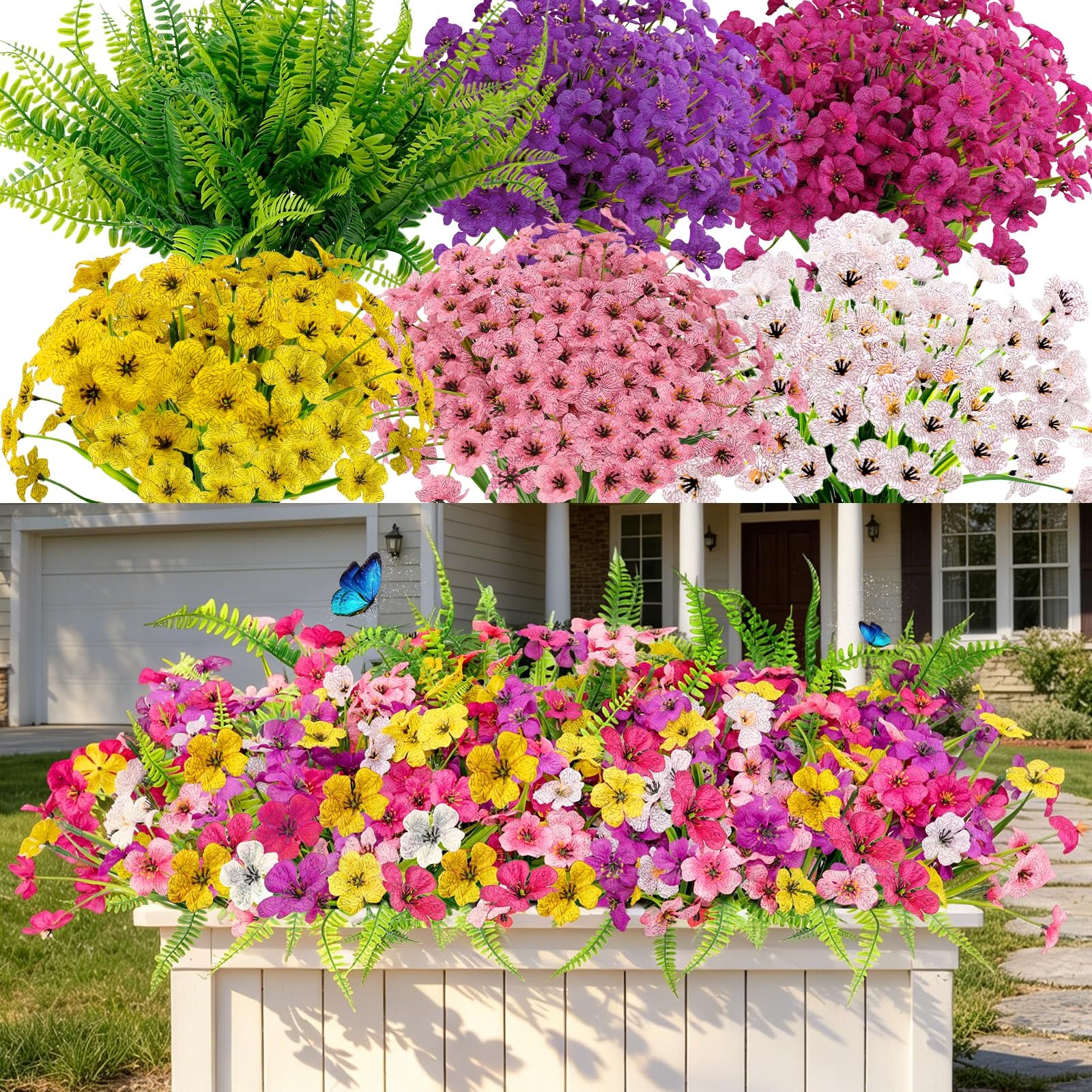 24 Bundles Artificial Flowers for Outdoor, UV Resistant Fake Flowers No Fade …