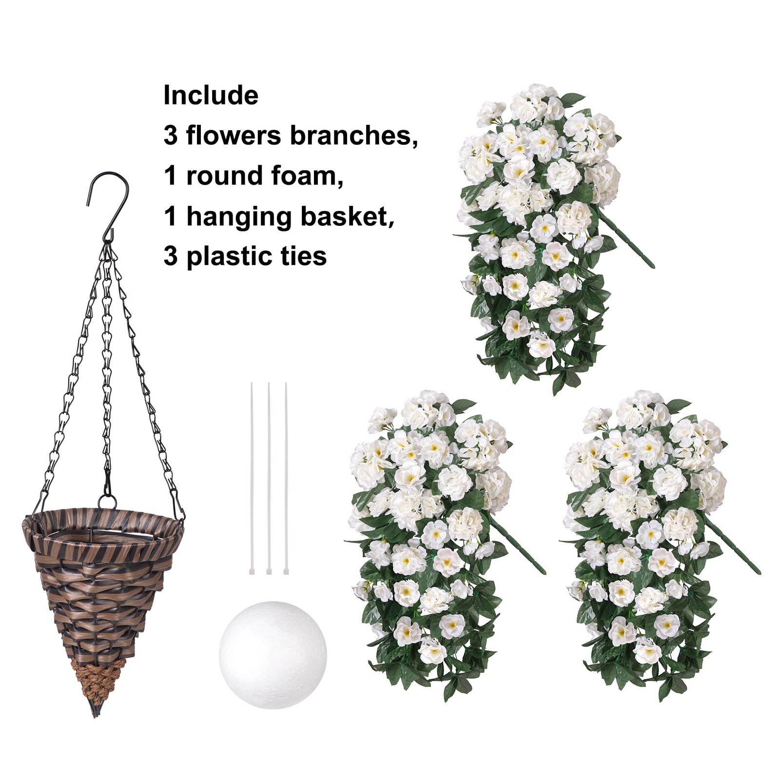 Artificial Geraniums Fake Hanging Flowers Basket for Spring Outdoor Decoratio…