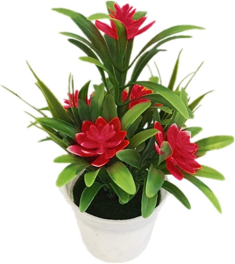 Red Artificial Fake Lotus Flower Potted Plant Bonsai Faux Plants Flowers Wedd…
