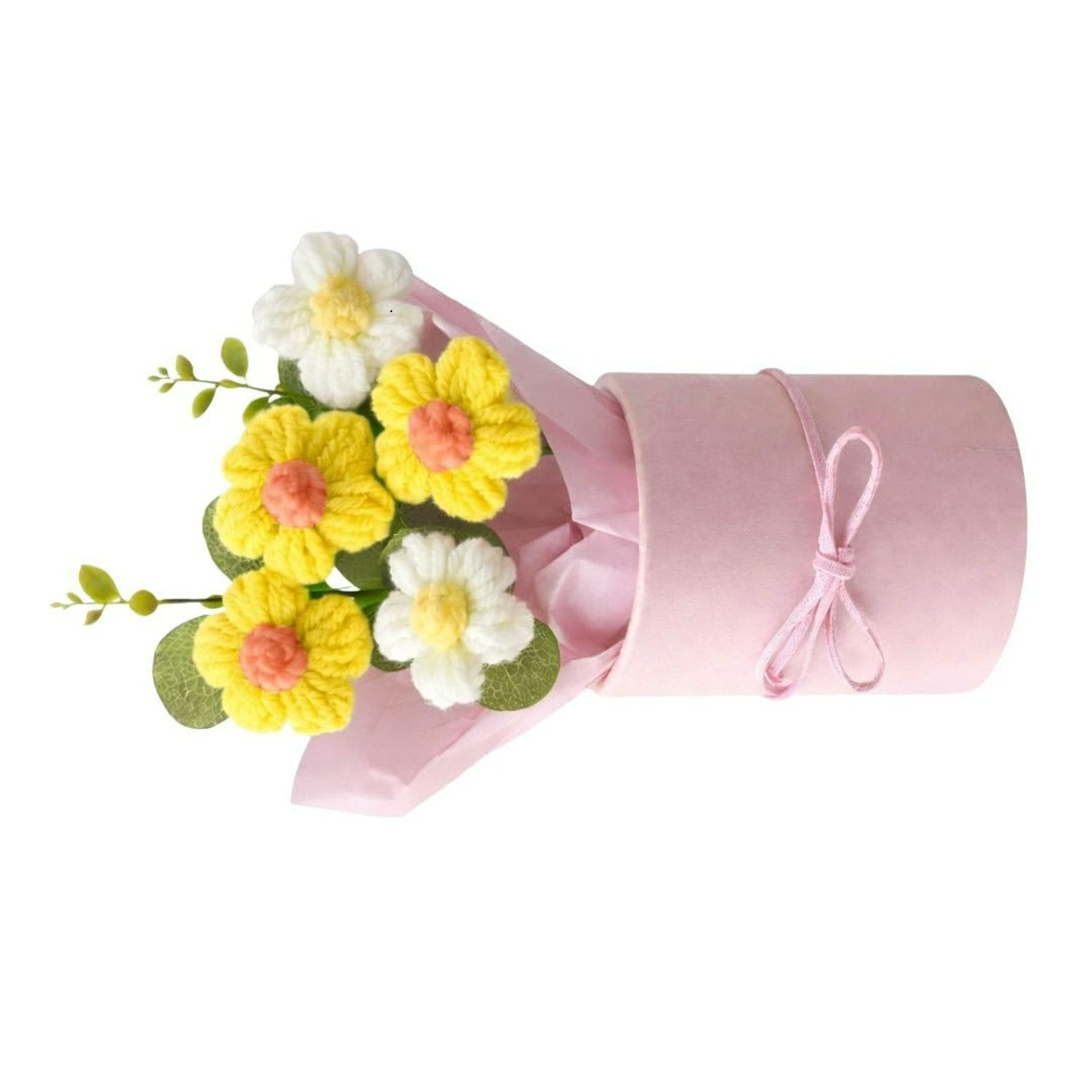 Uniquie Designer Crochet Artificial Hand Woven Yarn Knitted Flower Bouquet Set