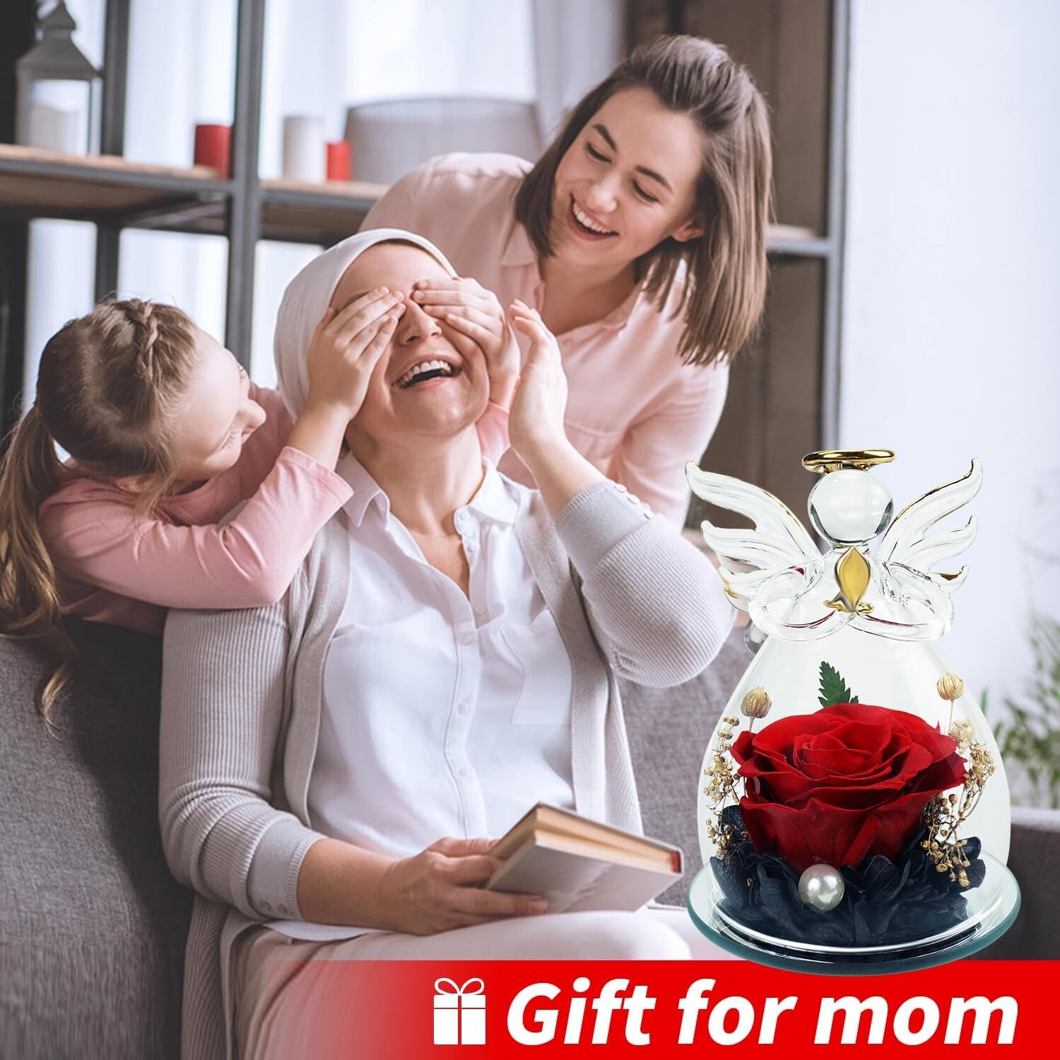 Angel Rose Gifts for Women,Preserved Roses Forever Flower in Glass Angel Figurin