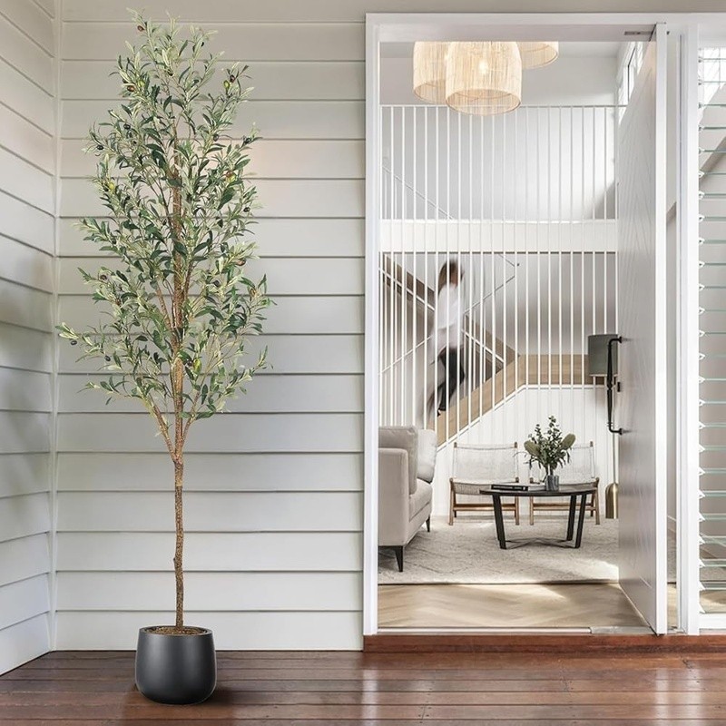 Artificial Olive Tree Faux Plant Indoor Outdoor Decor W/ Free Moss 84in New