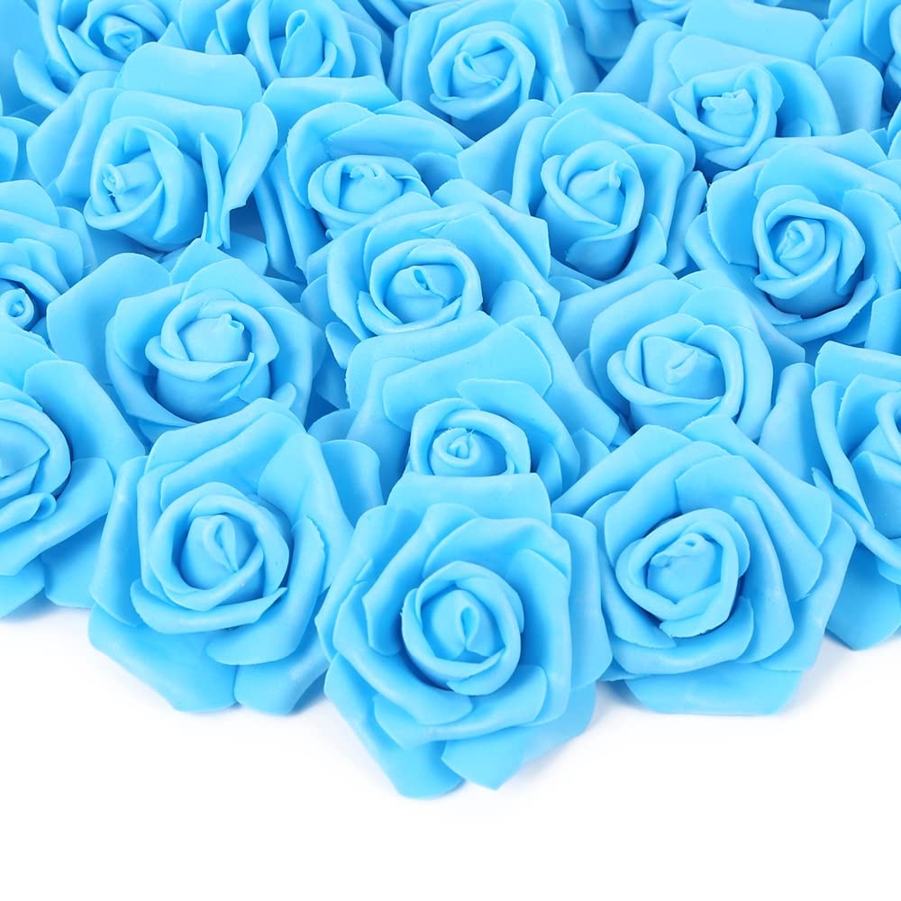 Artificial Rose Flowers 100 PCS Foam Rose Bulk Blue Fake Heads Bridal Light Blue