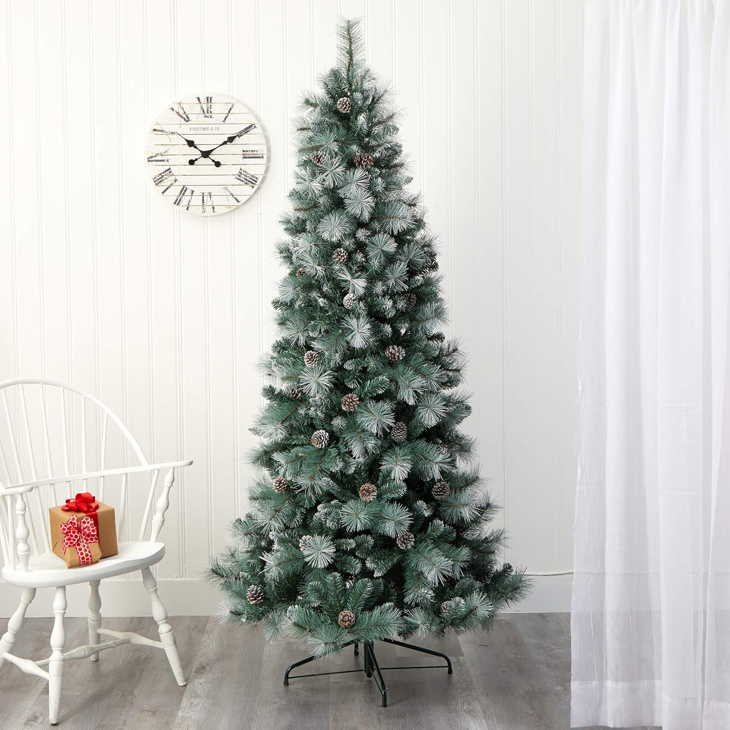 7Ft Frosted British Columbia Pine Tree with 400 Lights & Pine Cones