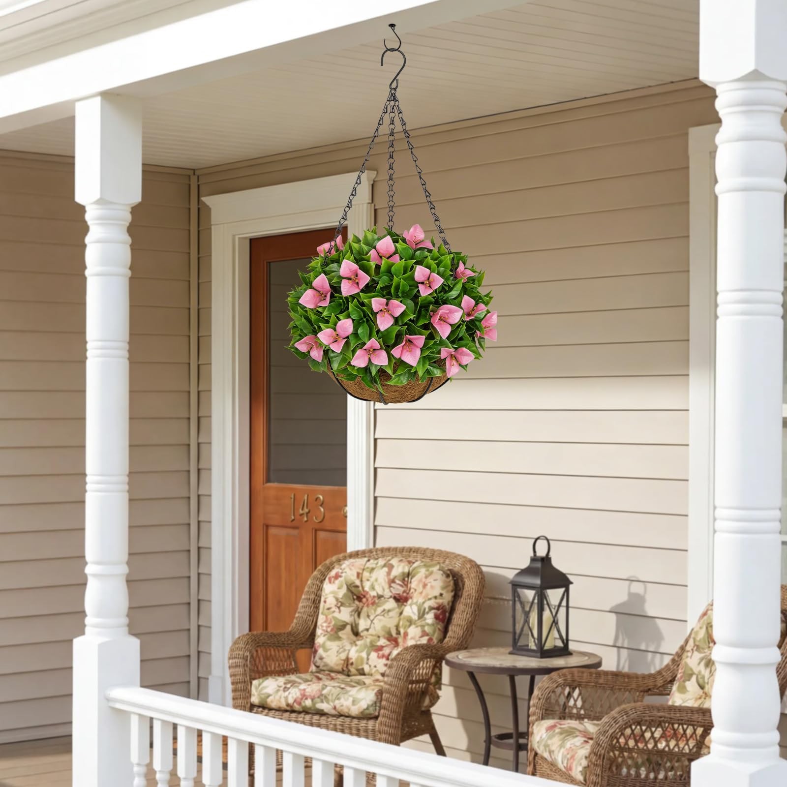 Artificial Hanging Flowers with Basket – Fake Bougainvillea Hanging Plant wit…