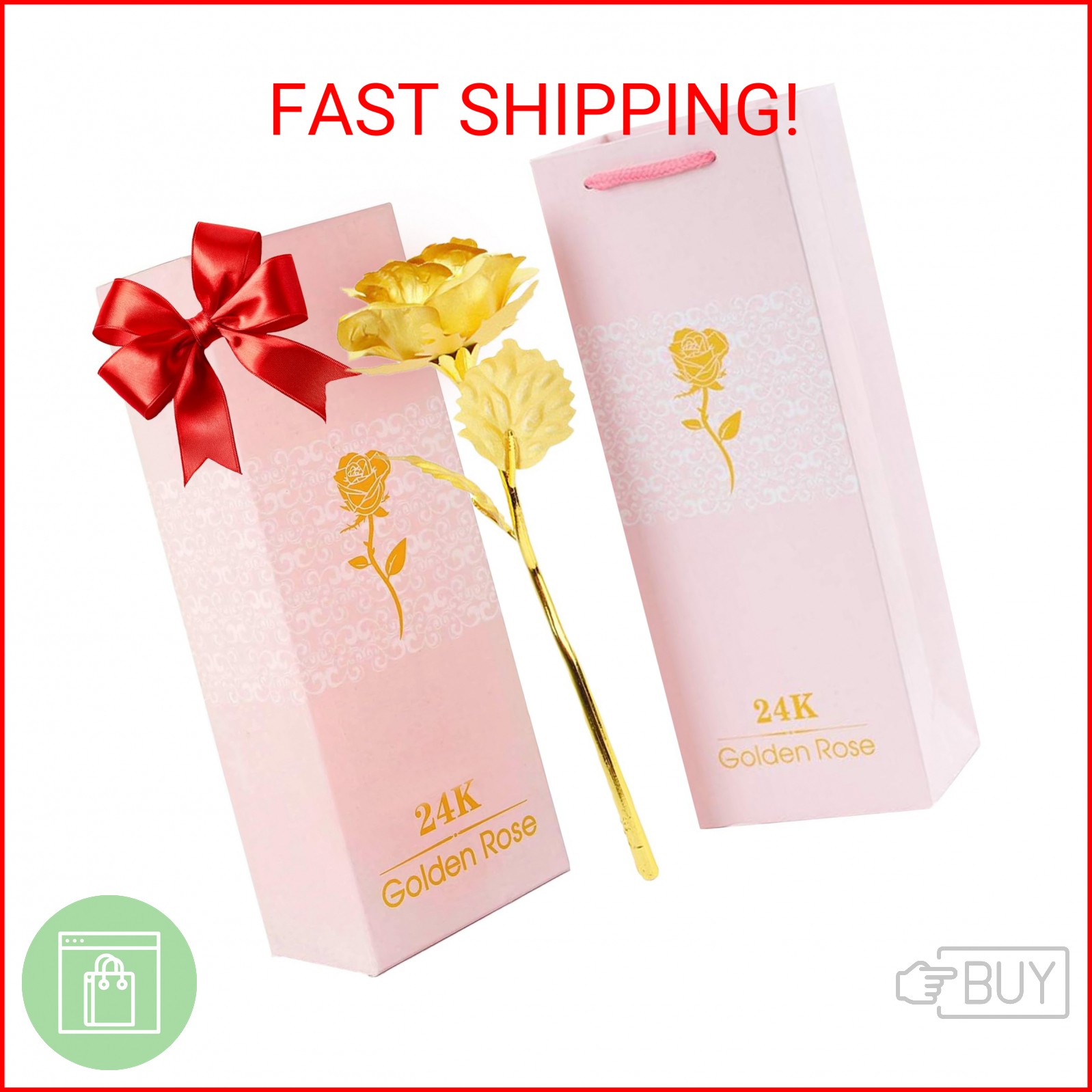 24k Gold Rose with Luxury Gift Box – 10-inch Golden Rose Metal Single Roses and