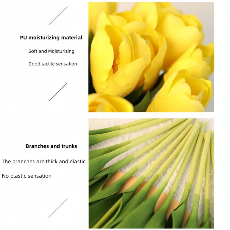 10 PCS Yellow Artificial Tulips Real Touch Latex Fake Flowers Wedding Bouquet