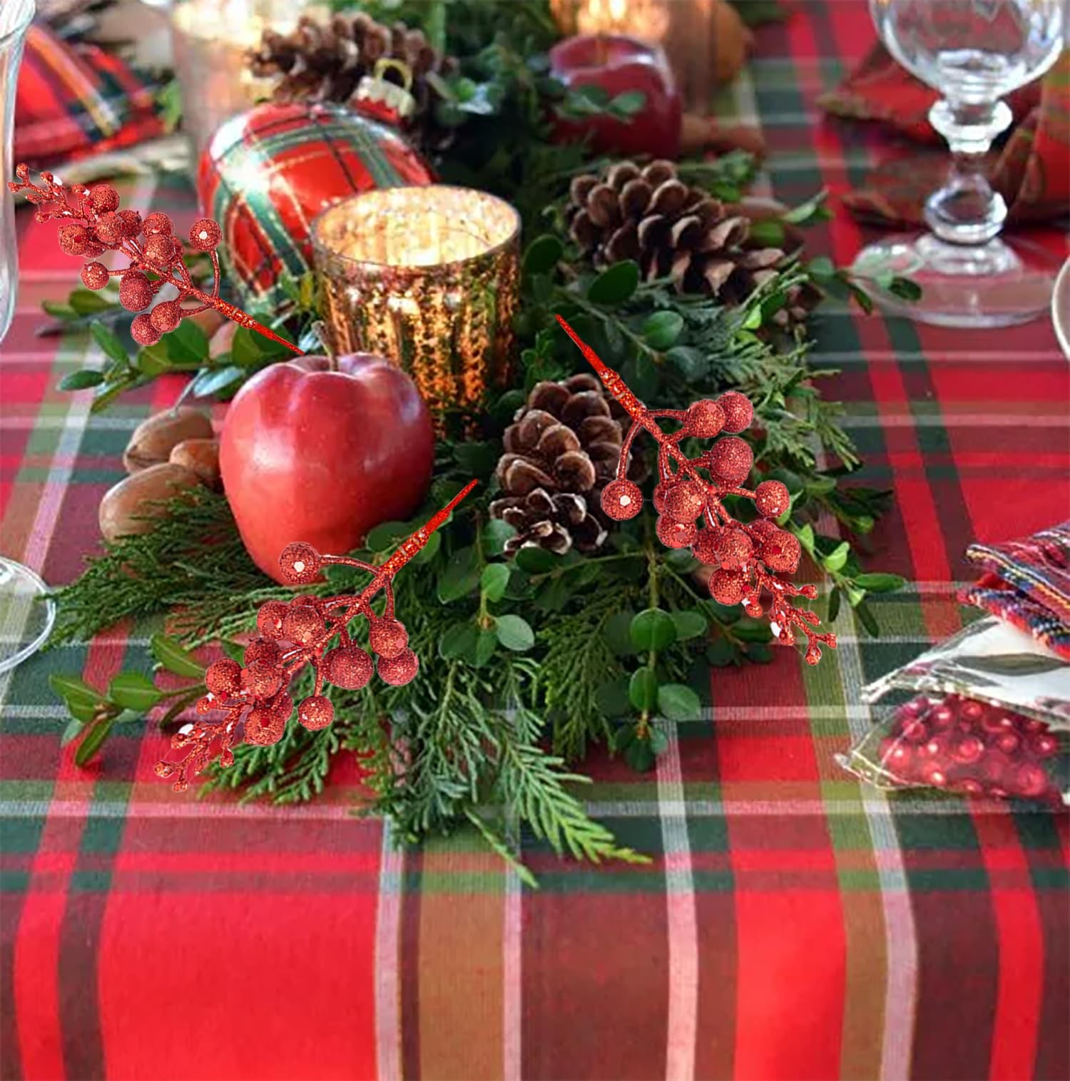 Christmas Tree Decorations, Red Christmas Glitter Stems 8 Inch, Artificial Ch…