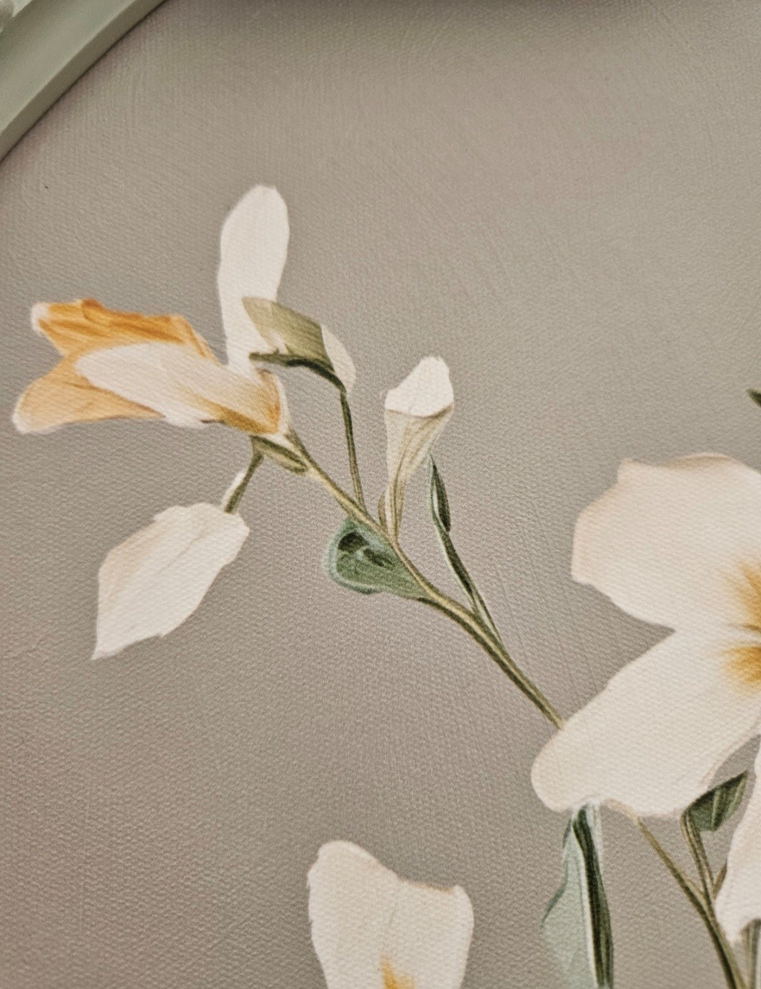 Bouquet Oval Wall Art. White & Orange Flowers with Green Leaves