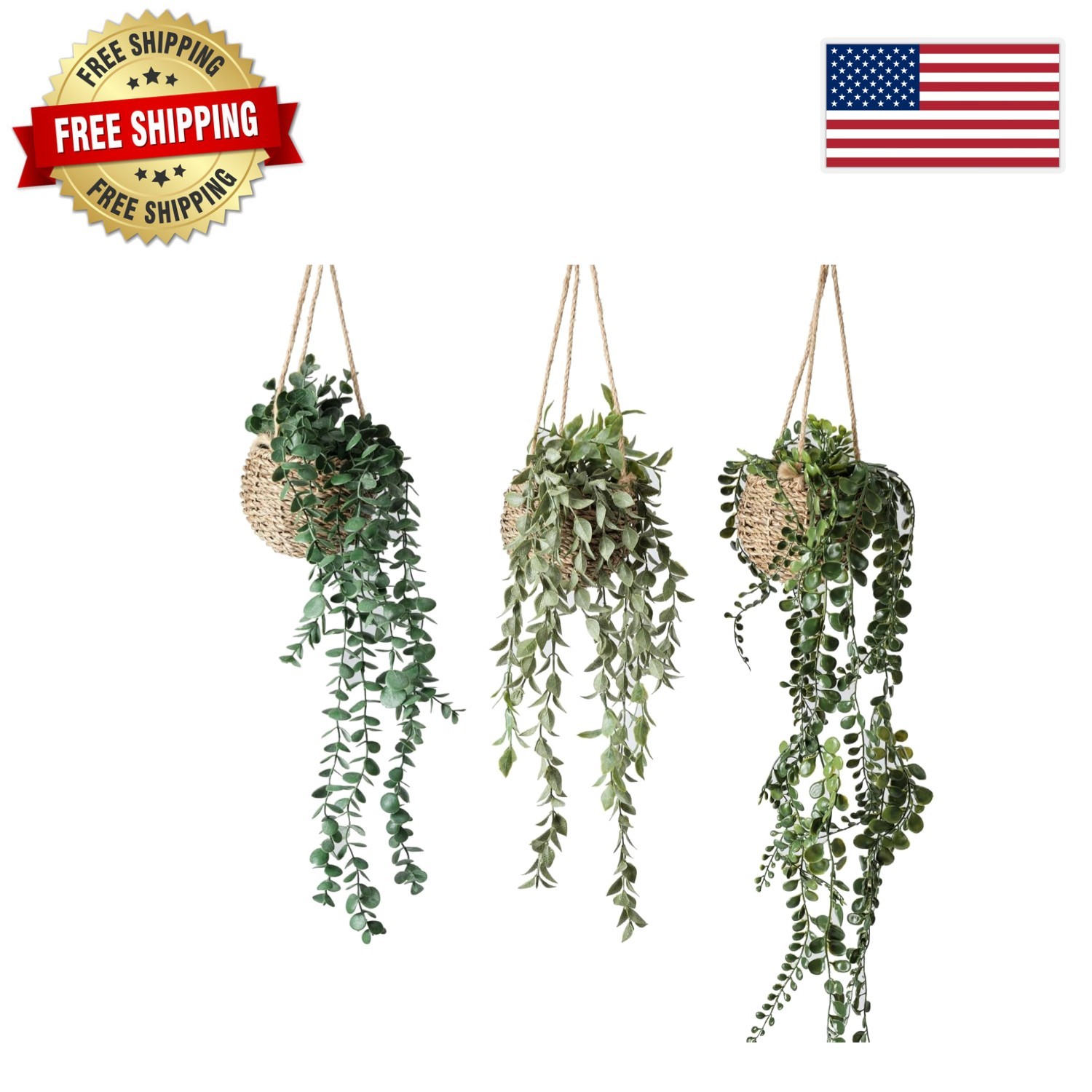 Charming 3 Pack Artificial Hanging Plants in Baskets for Stylish Home Decor