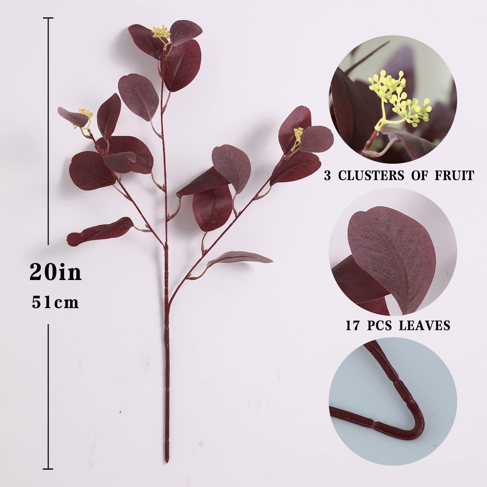 12Pcs Artificial Eucalyptus Stems, 20 Fake Silk Eucalyptu Leaves with Berries, G